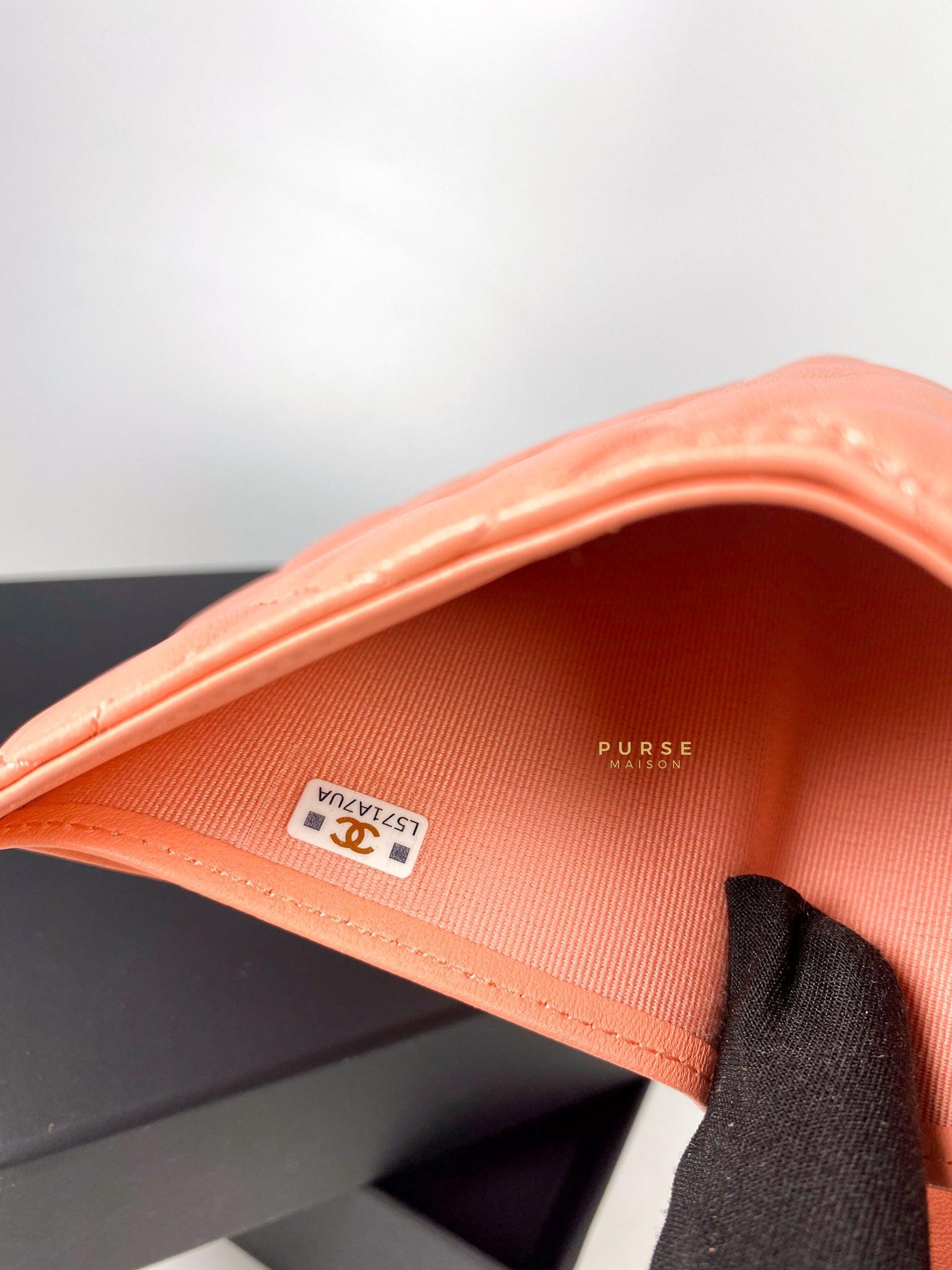 Chanel Classic Compact Wallet Coral Pink Lambskin l and Light Gold Hardware (Microchip)
