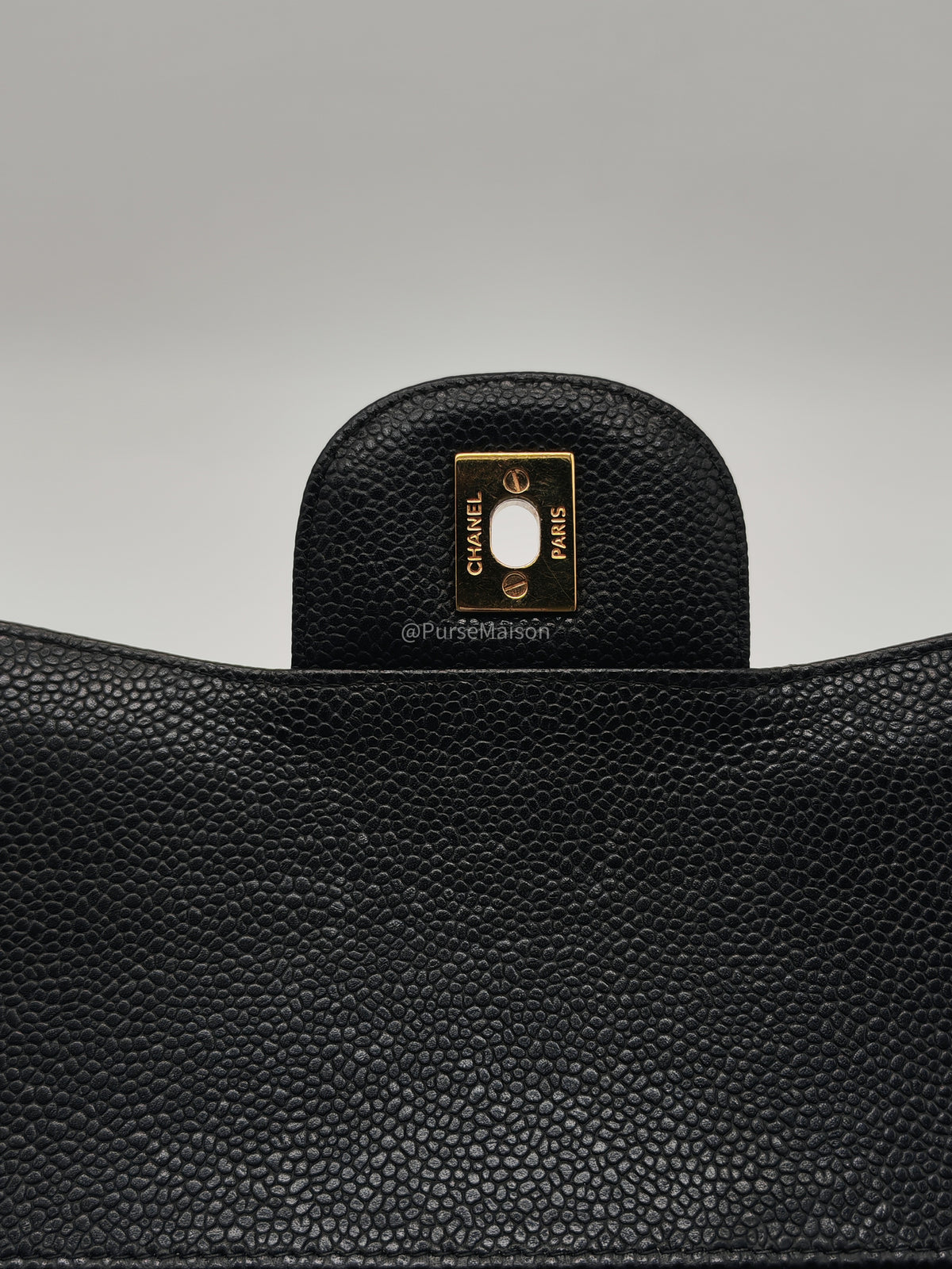 Chanel Classic Doube Flap Jumbo in Black Quilted Caviar Leather and Gold Hardware Series 16 | Purse Maison Luxury Bags Shop
