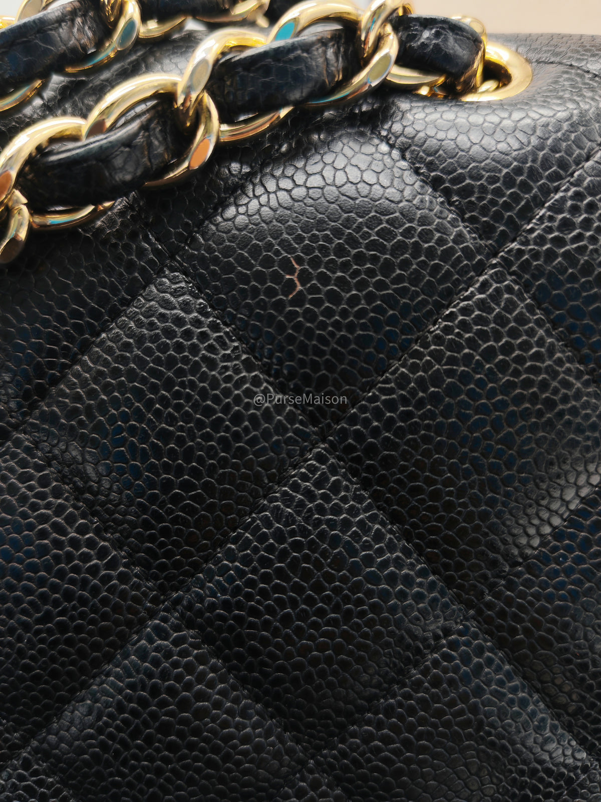 Chanel Classic Doube Flap Jumbo in Black Quilted Caviar Leather and Gold Hardware Series 16 | Purse Maison Luxury Bags Shop