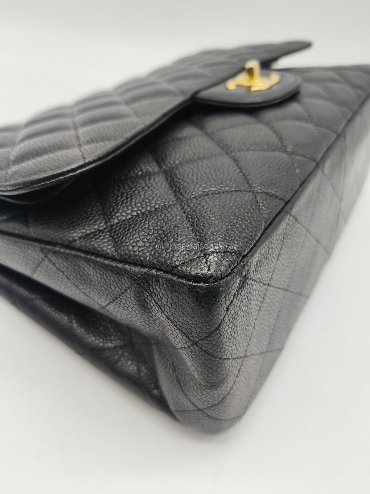 Chanel Classic Doube Flap Jumbo in Black Quilted Caviar Leather and Gold Hardware Series 16 | Purse Maison Luxury Bags Shop