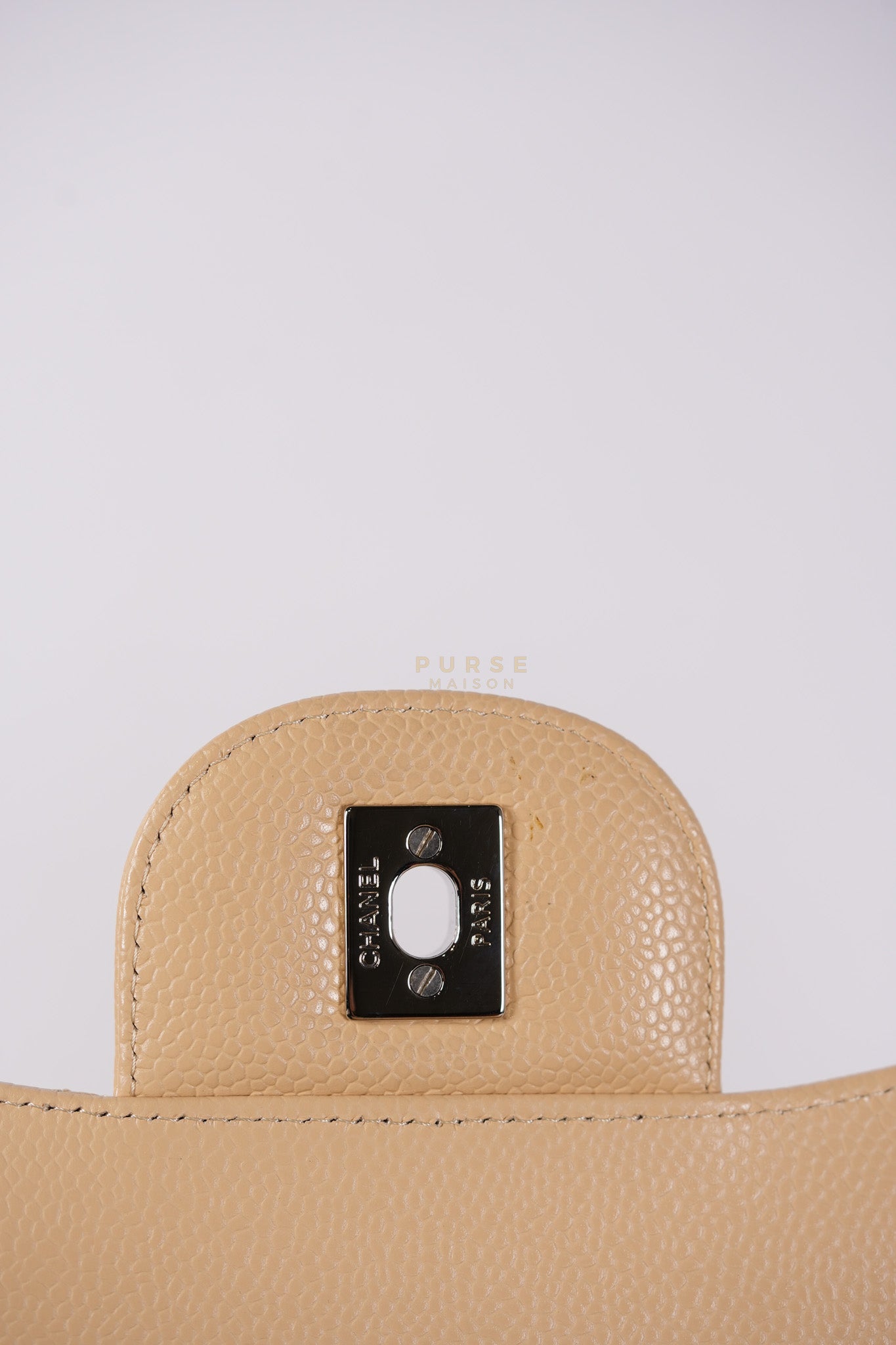 Classic Double Flap Jumbo Beige Clair Caviar Leather Silver Hardware (Series 17) | Purse Maison Luxury Bags Shop