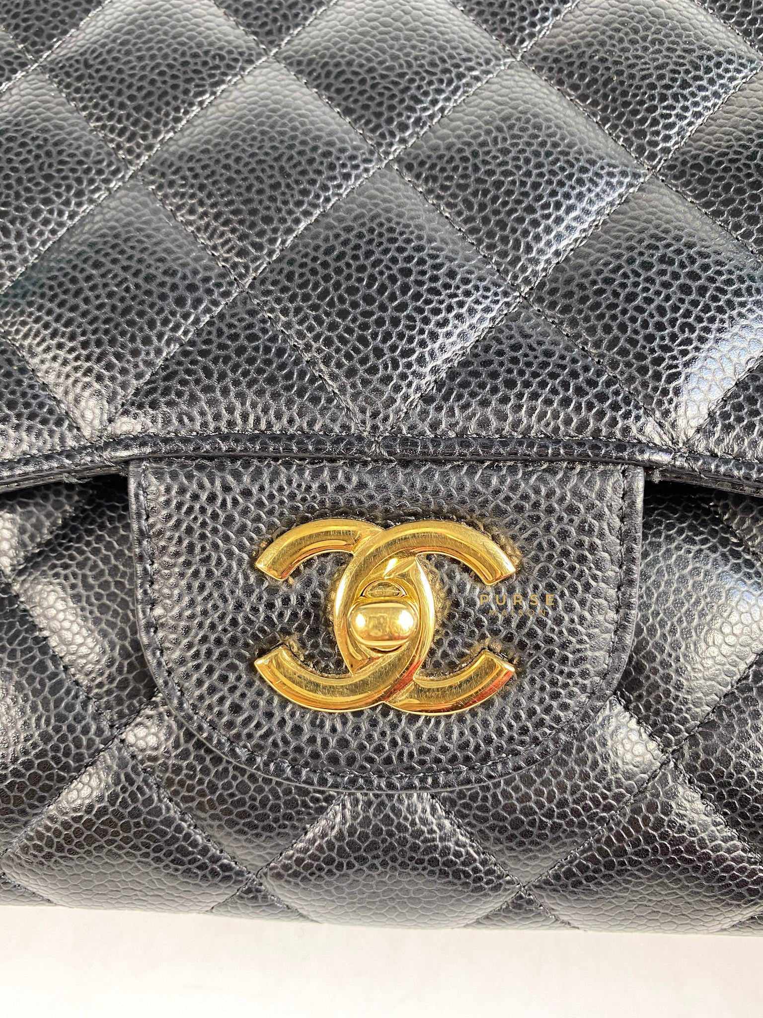 Chanel Classic Double Flap Jumbo Black Caviar Leather and Gold Hardware Series 14