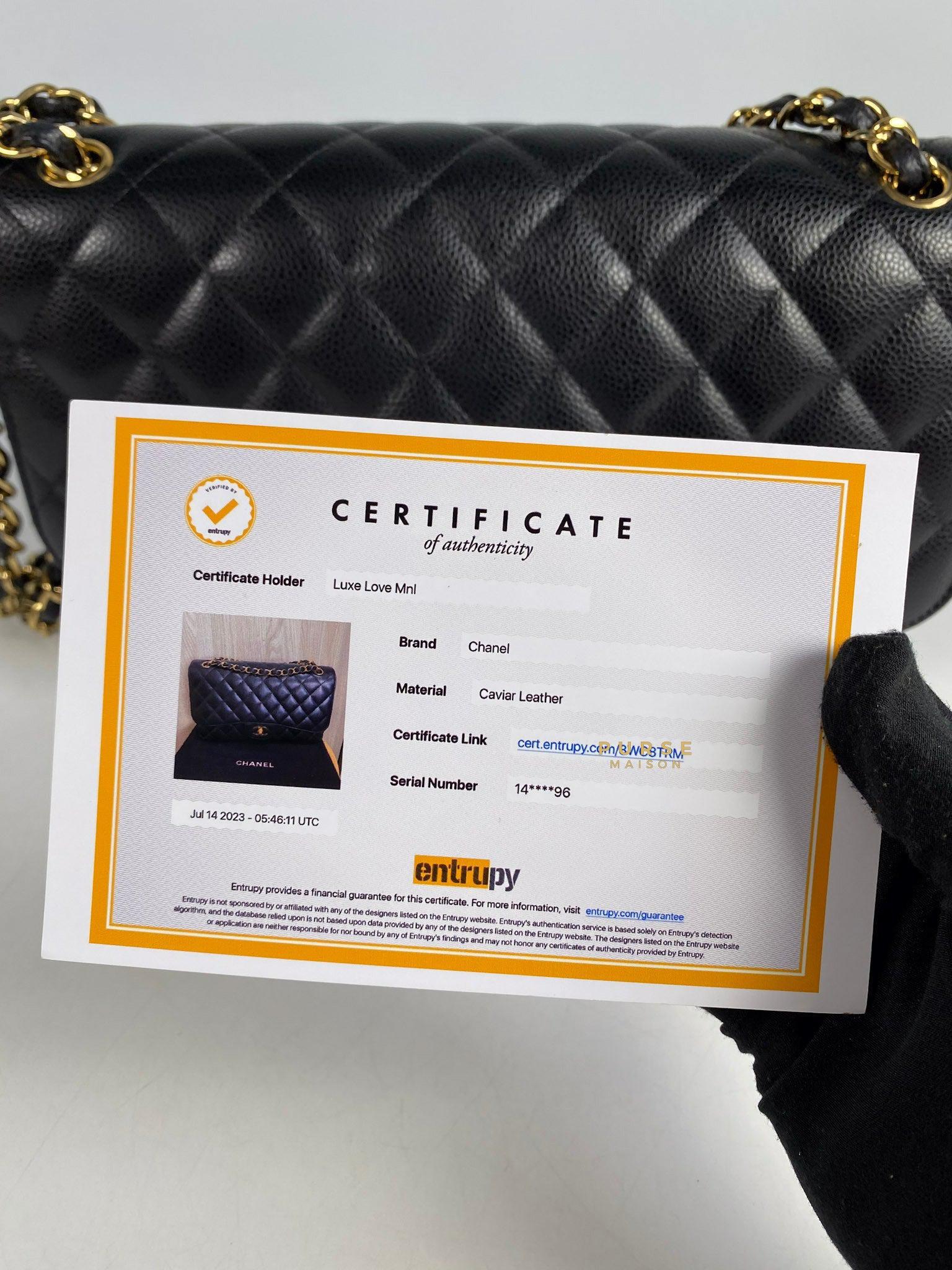 Chanel Classic Double Flap Jumbo Black Caviar Leather and Gold Hardware Series 14