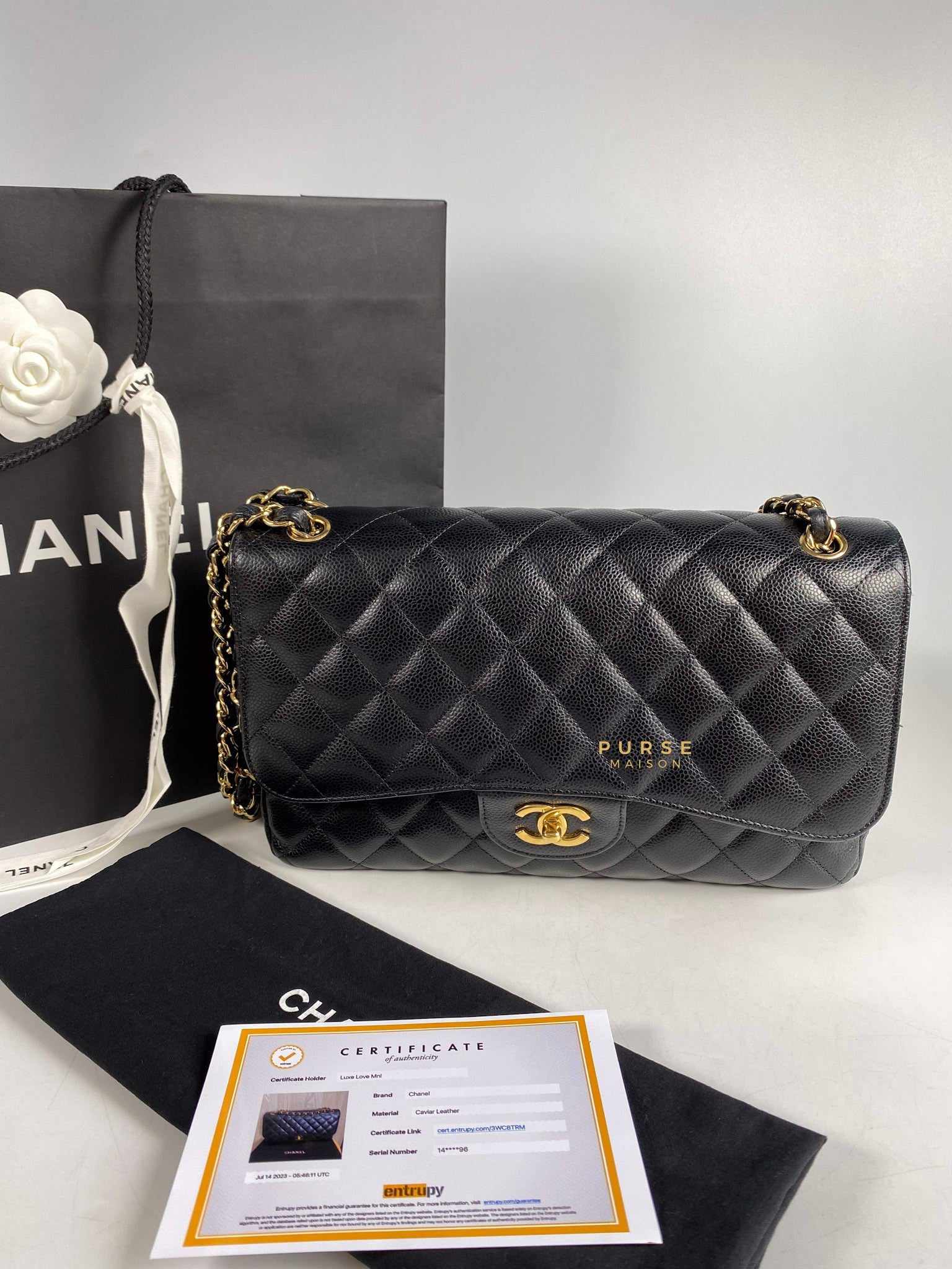Chanel Classic Double Flap Jumbo Black Caviar Leather and Gold Hardware Series 14