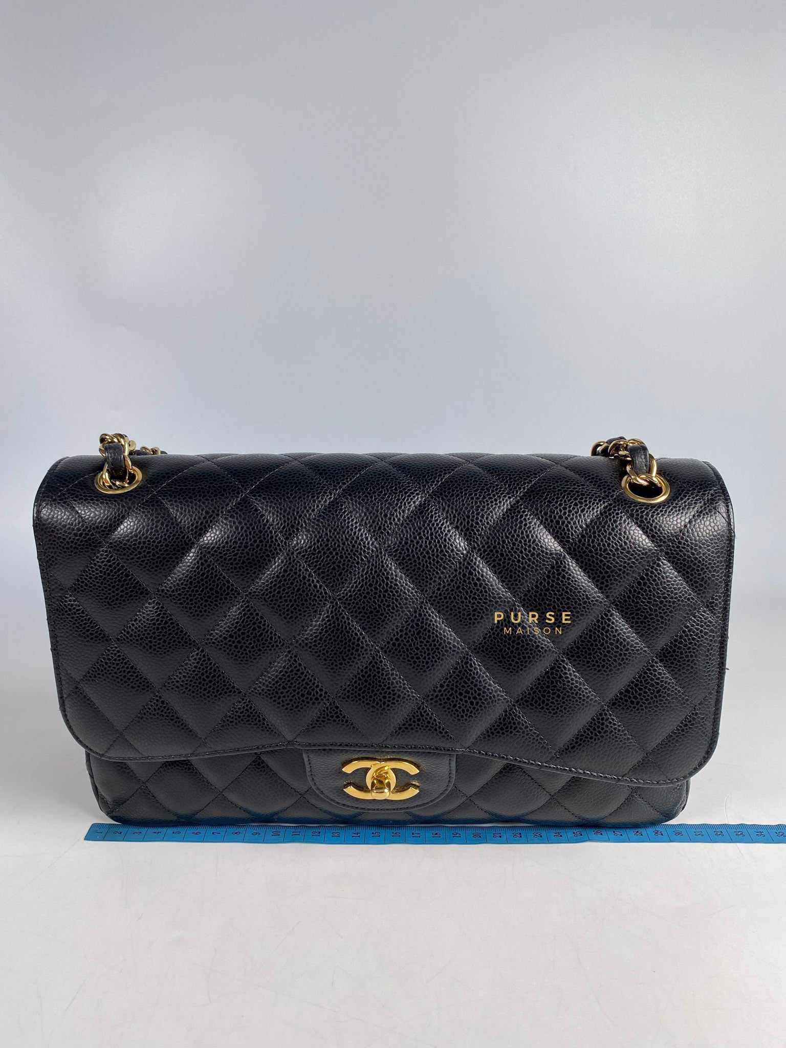 Chanel Classic Double Flap Jumbo Black Caviar Leather and Gold Hardware Series 14