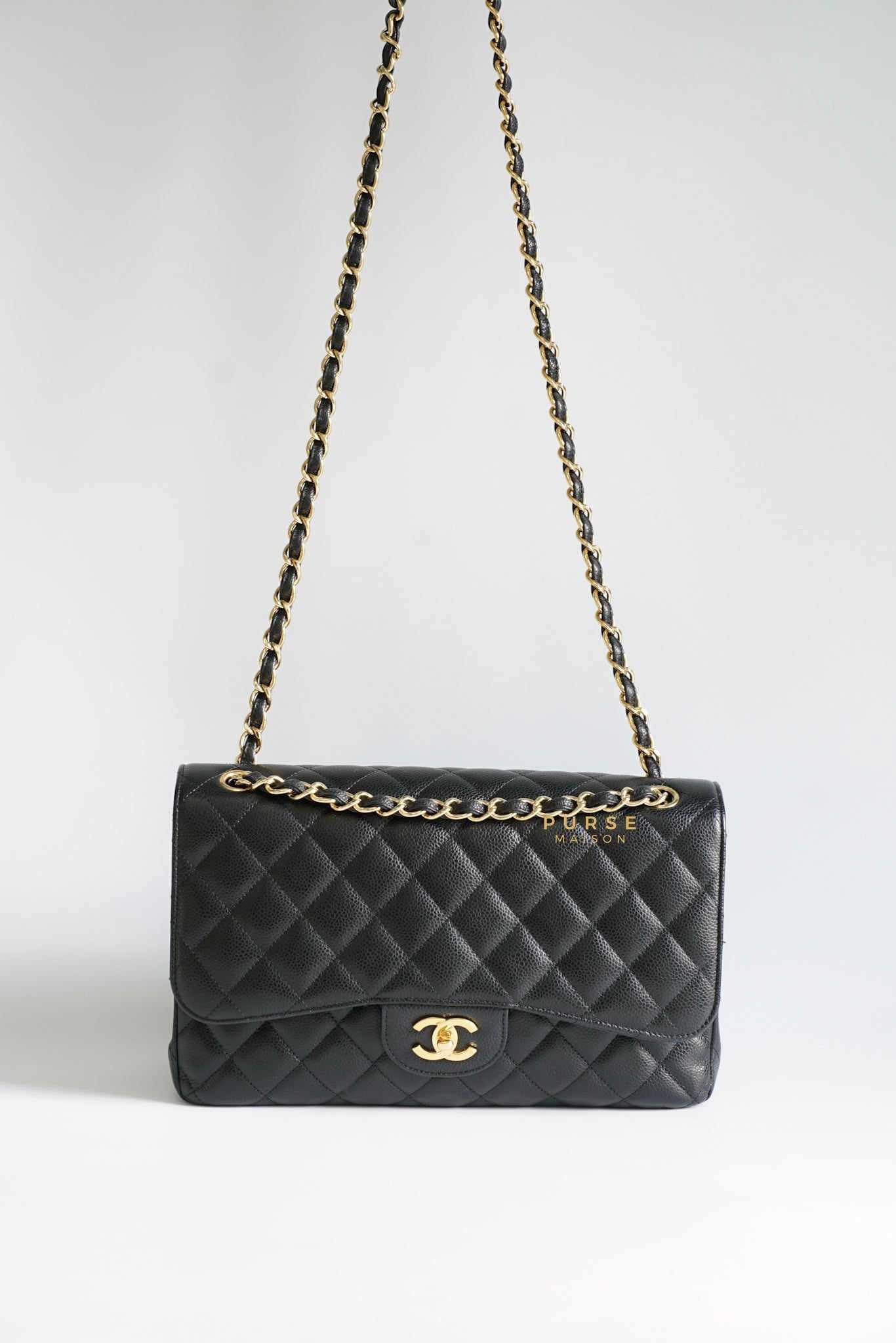 Chanel Classic Double Flap Jumbo Black Caviar Leather and Gold Hardware Series 14