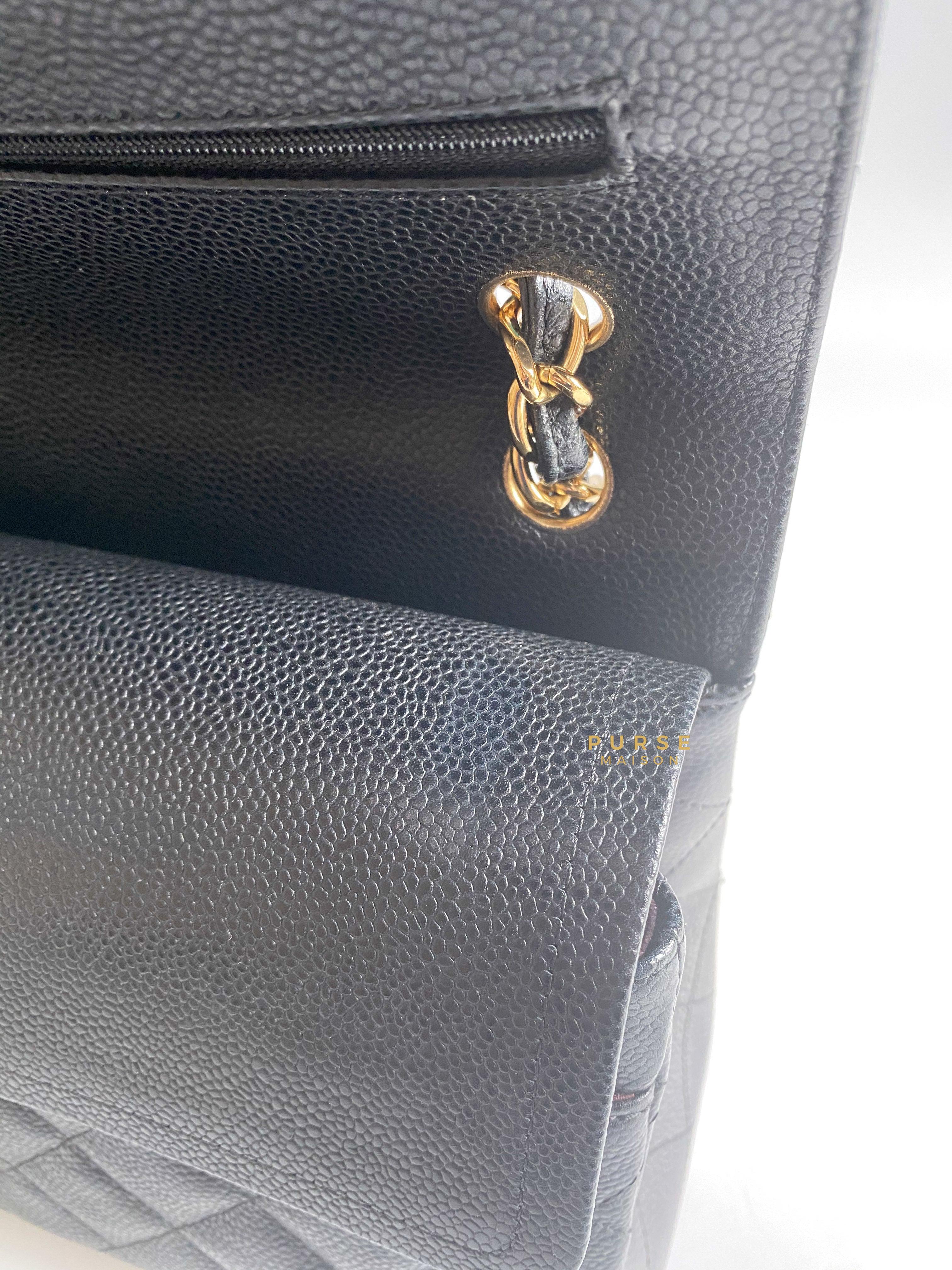 Chanel Classic Double Flap Jumbo Black Caviar Leather and Gold Hardware Series 22 | Purse Maison Luxury Bags Shop
