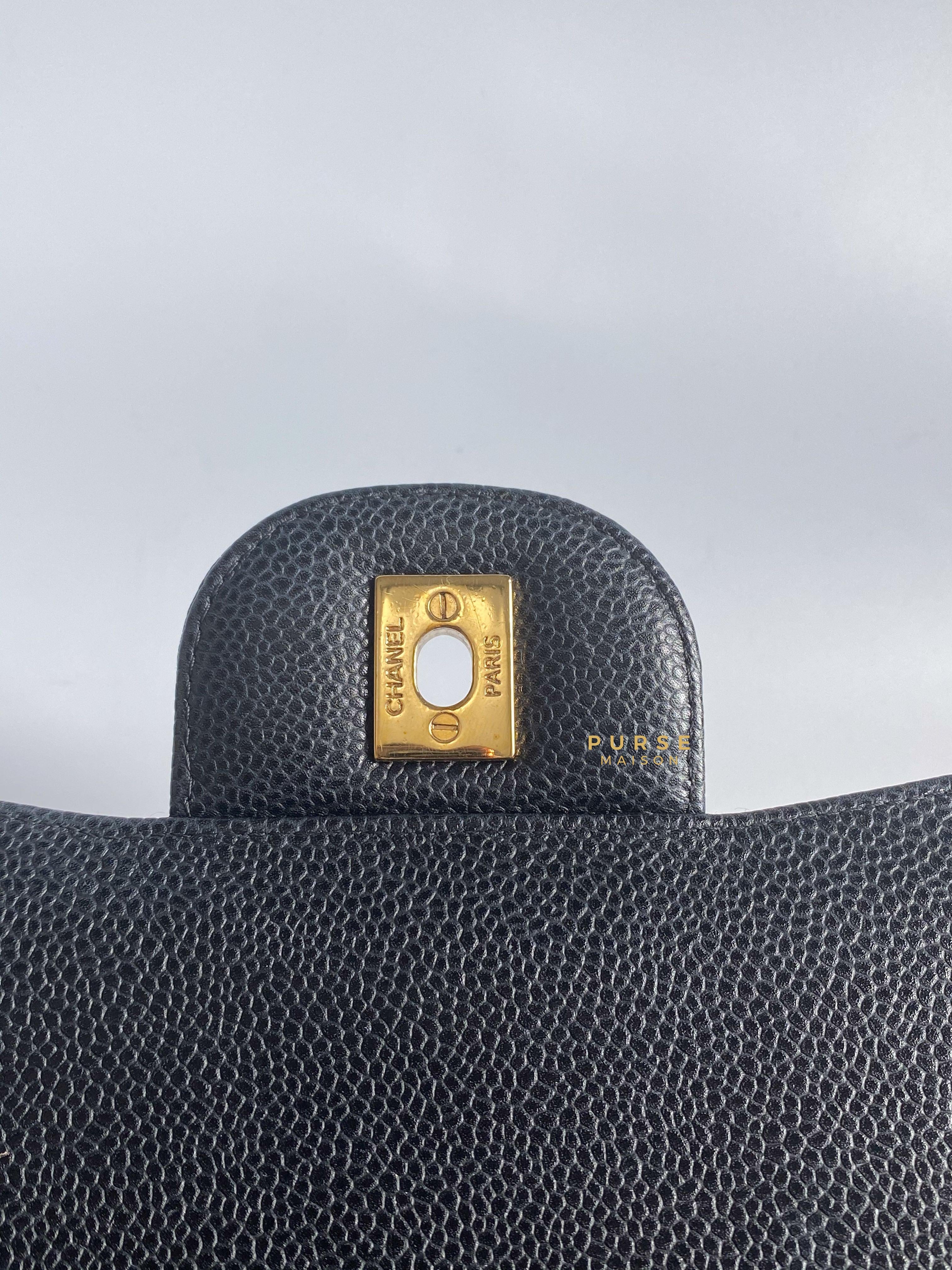 Chanel Classic Double Flap Jumbo Black Caviar Leather and Gold Hardware Series 22 | Purse Maison Luxury Bags Shop
