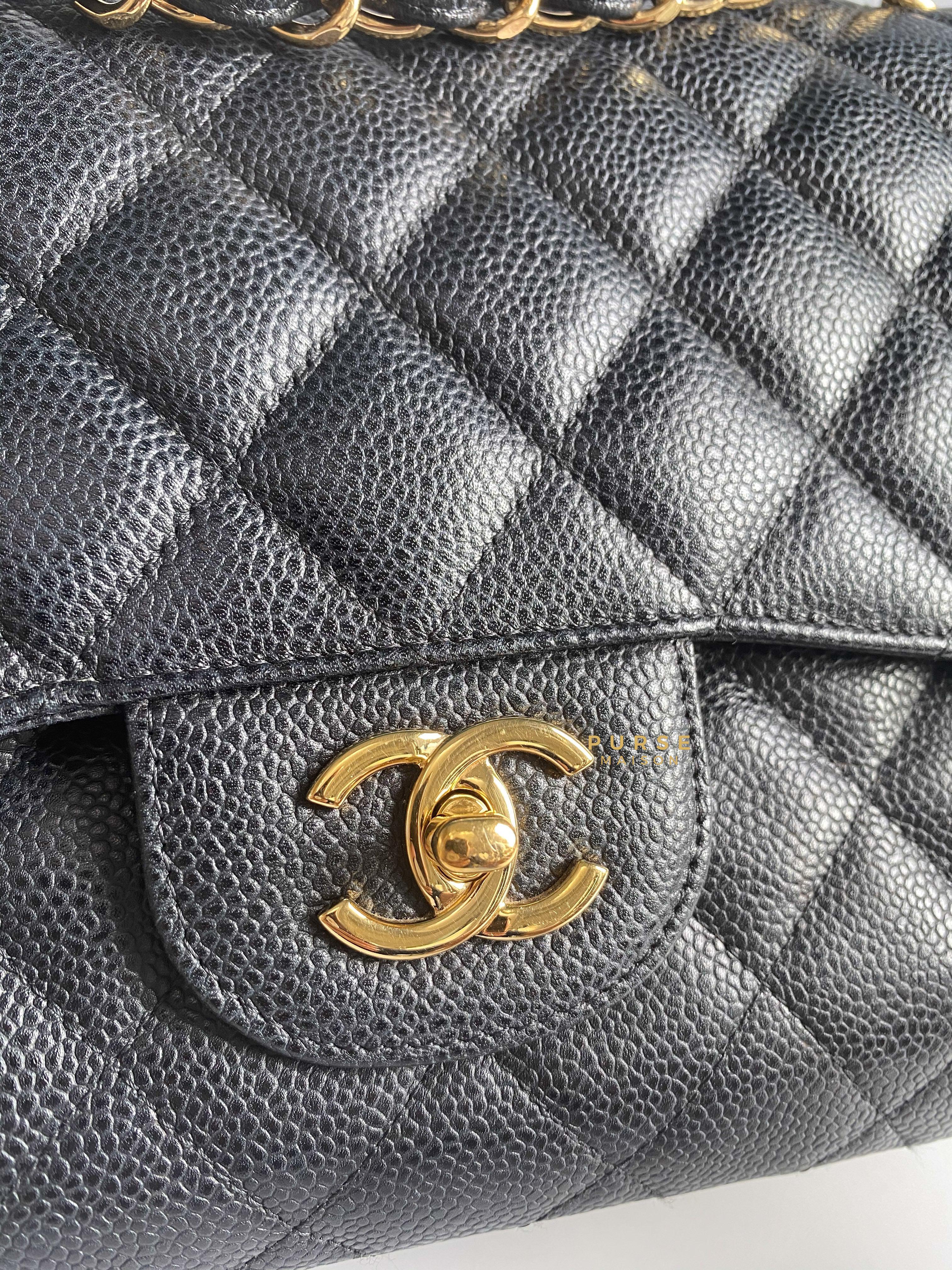 Chanel Classic Double Flap Jumbo Black Caviar Leather and Gold Hardware Series 22 | Purse Maison Luxury Bags Shop