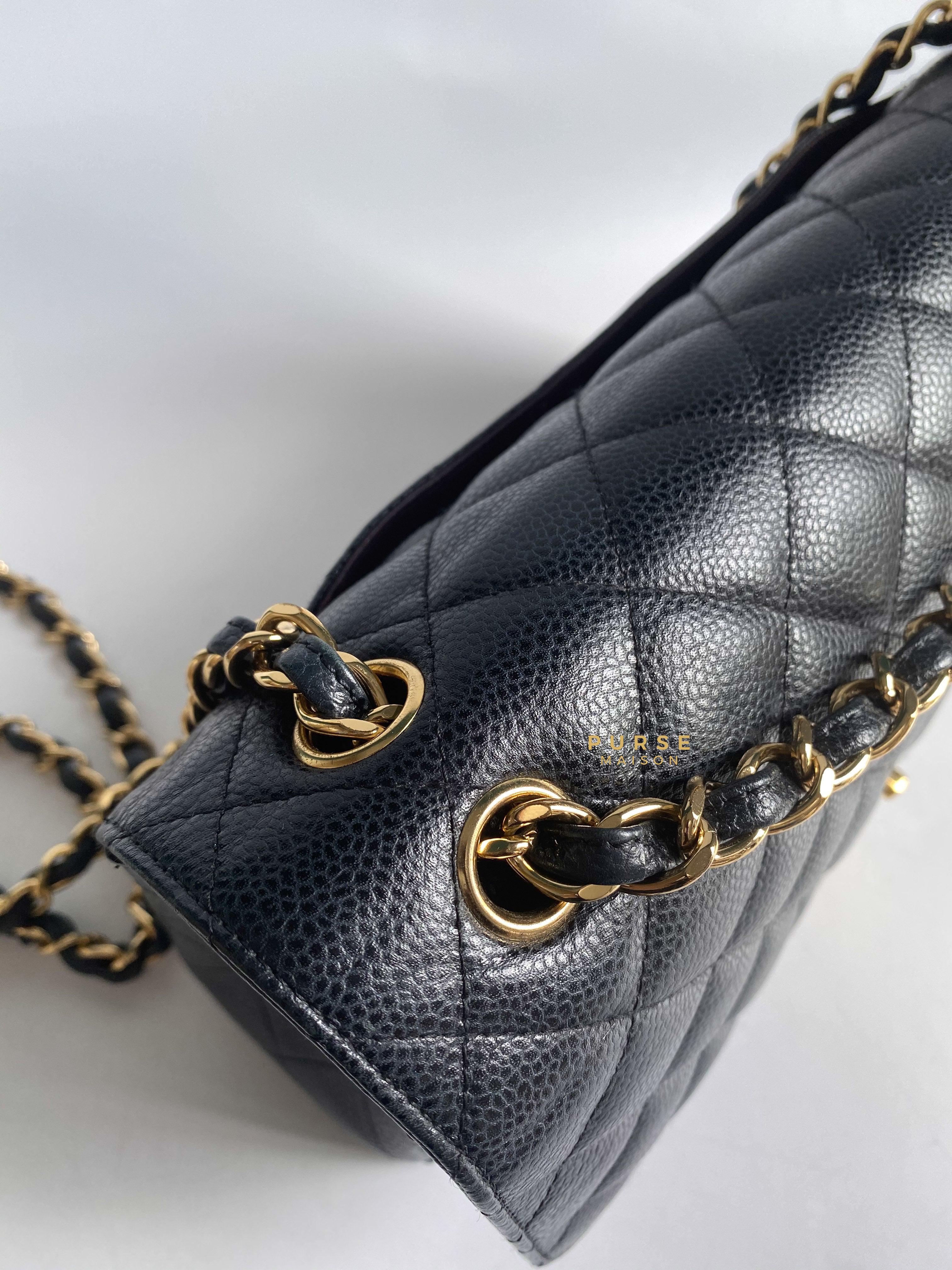 Chanel Classic Double Flap Jumbo Black Caviar Leather and Gold Hardware Series 22 | Purse Maison Luxury Bags Shop