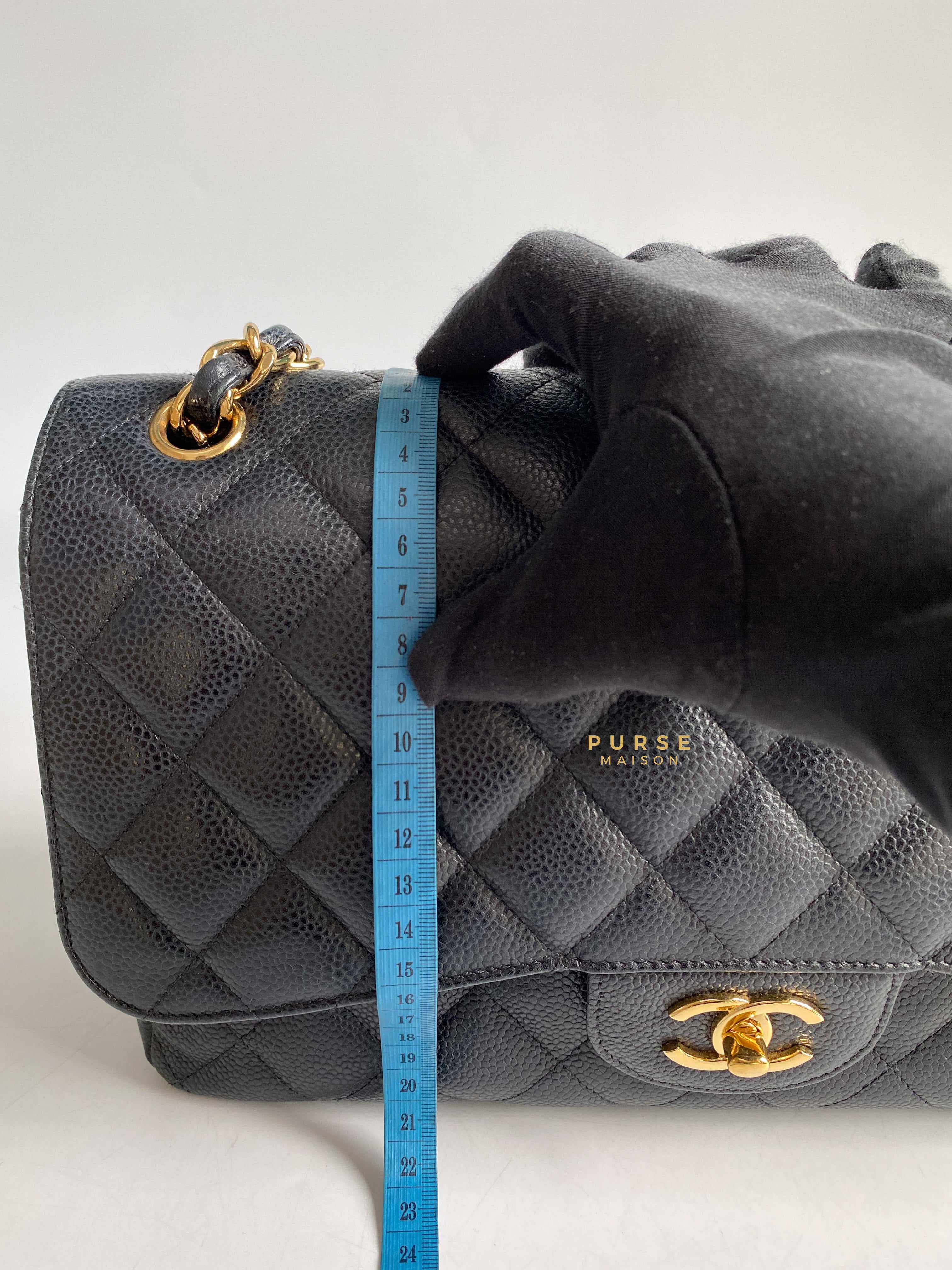 Chanel Classic Double Flap Jumbo Black Caviar Leather and Gold Hardware Series 22 | Purse Maison Luxury Bags Shop