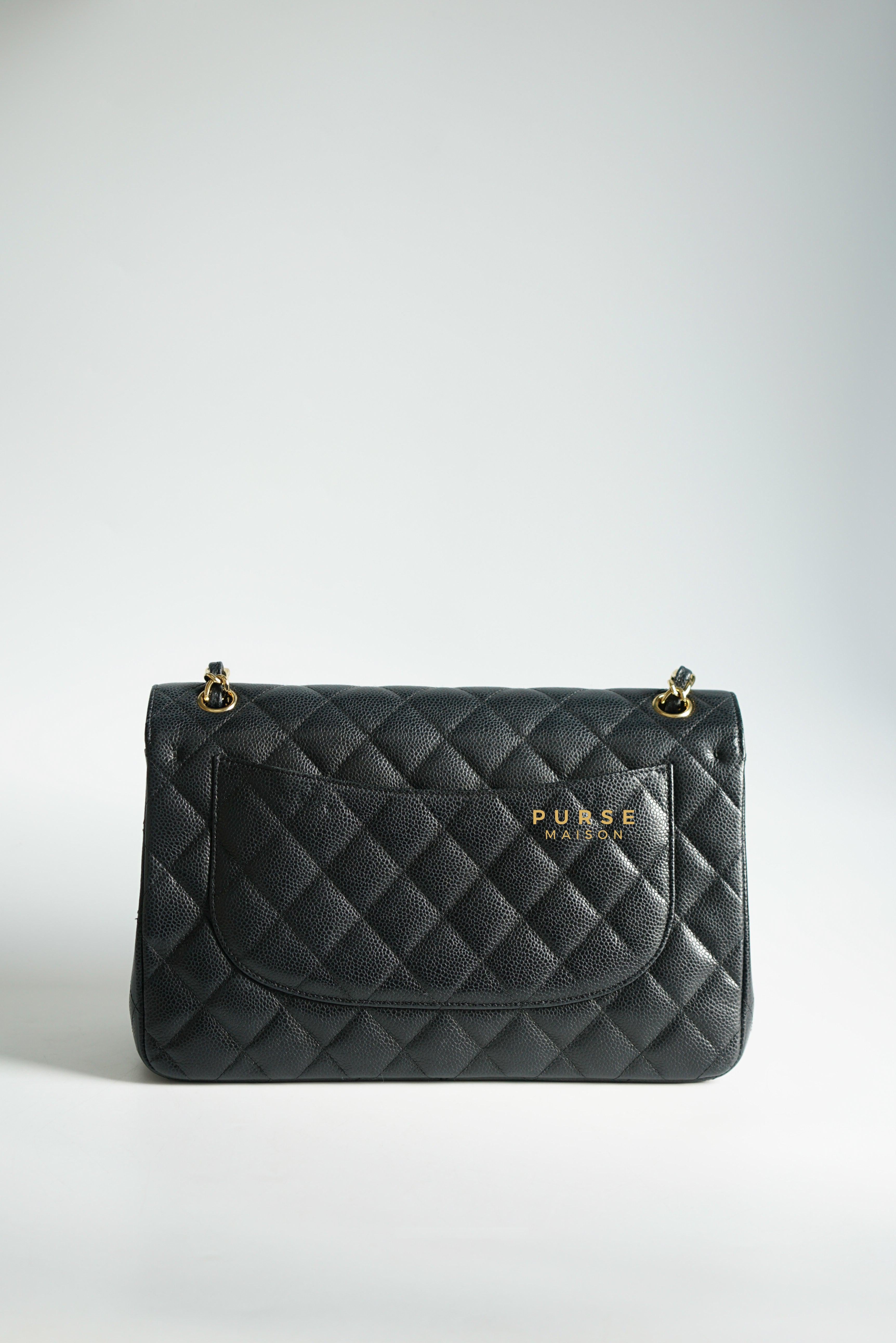 Chanel Classic Double Flap Jumbo Black Caviar Leather and Gold Hardware Series 22 | Purse Maison Luxury Bags Shop
