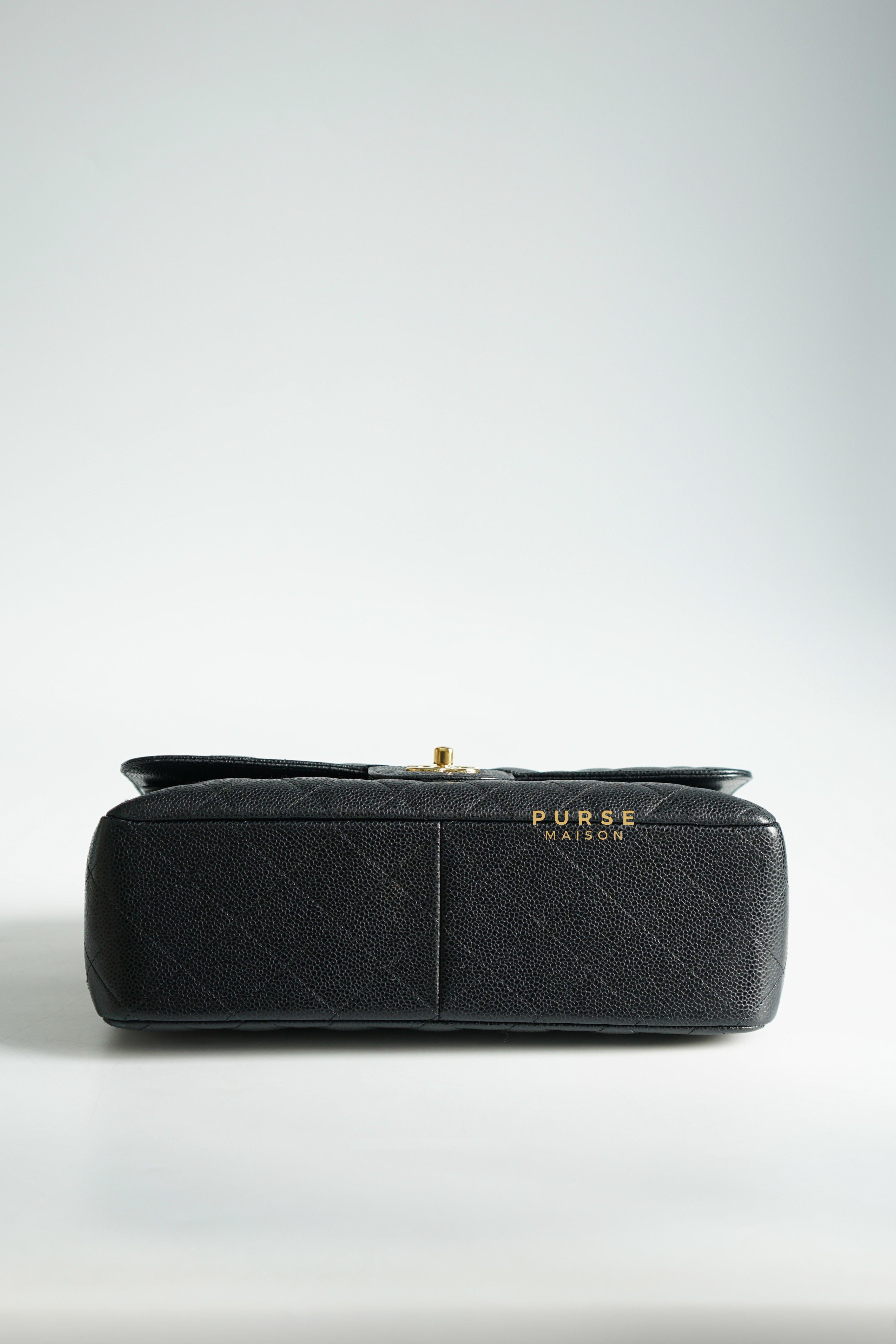 Chanel Classic Double Flap Jumbo Black Caviar Leather and Gold Hardware Series 22 | Purse Maison Luxury Bags Shop