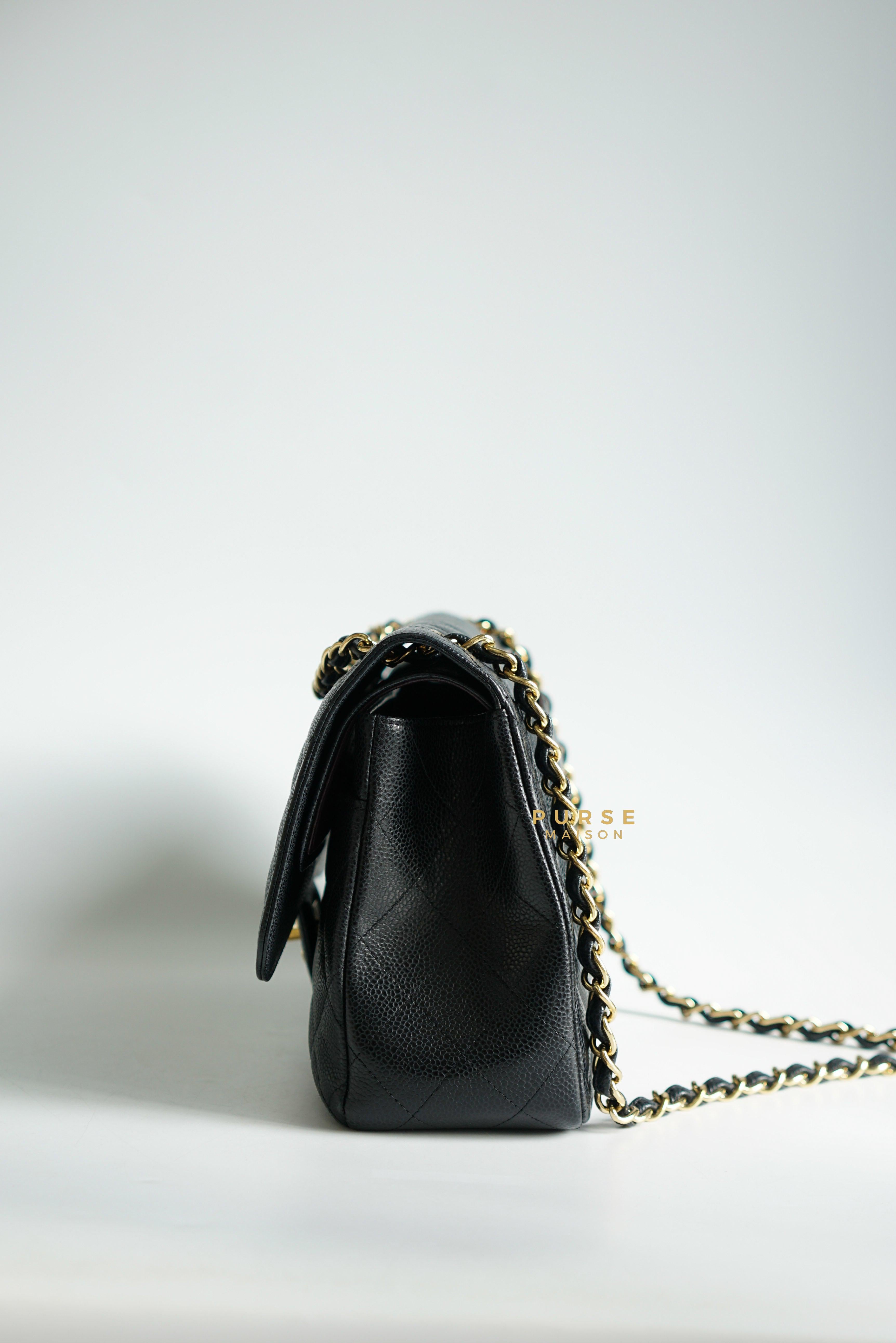 Chanel Classic Double Flap Jumbo Black Caviar Leather and Gold Hardware Series 22 | Purse Maison Luxury Bags Shop