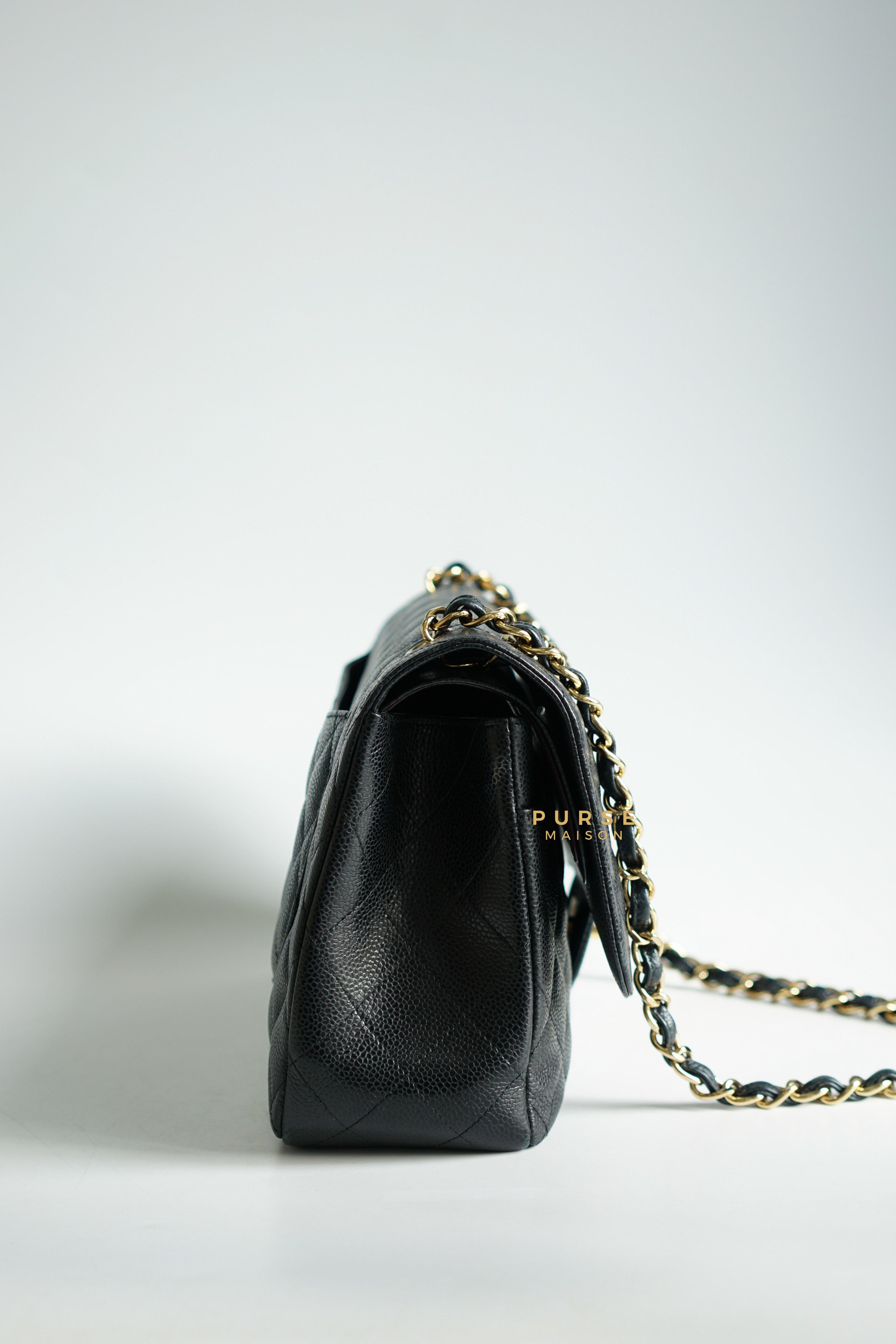 Chanel Classic Double Flap Jumbo Black Caviar Leather and Gold Hardware Series 22 | Purse Maison Luxury Bags Shop