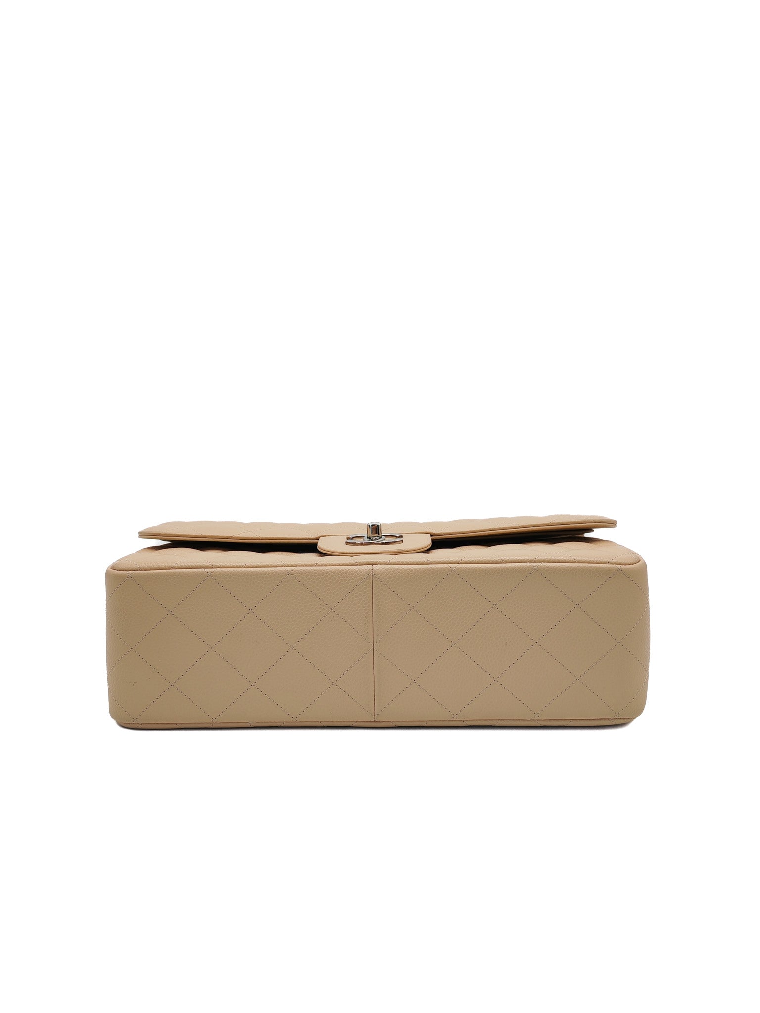 Classic Double Flap Jumbo in Beige Quilted Caviar Leather and Silver Hardware Series 14 | Purse Maison Luxury Bags Shop