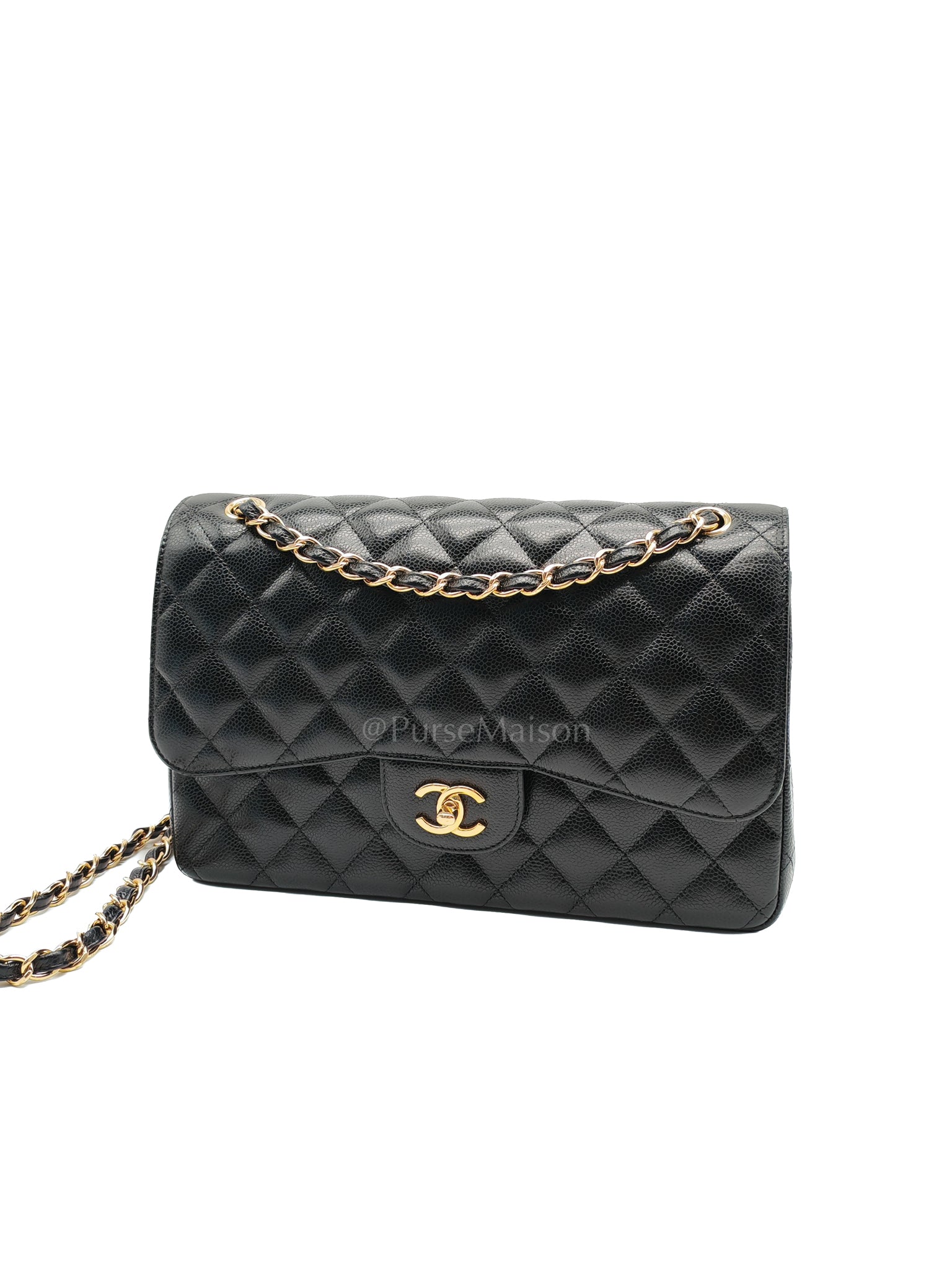 Classic Double Flap Jumbo in Black Caviar Leather and Gold Hardware Series 25 | Purse Maison Luxury Bags Shop