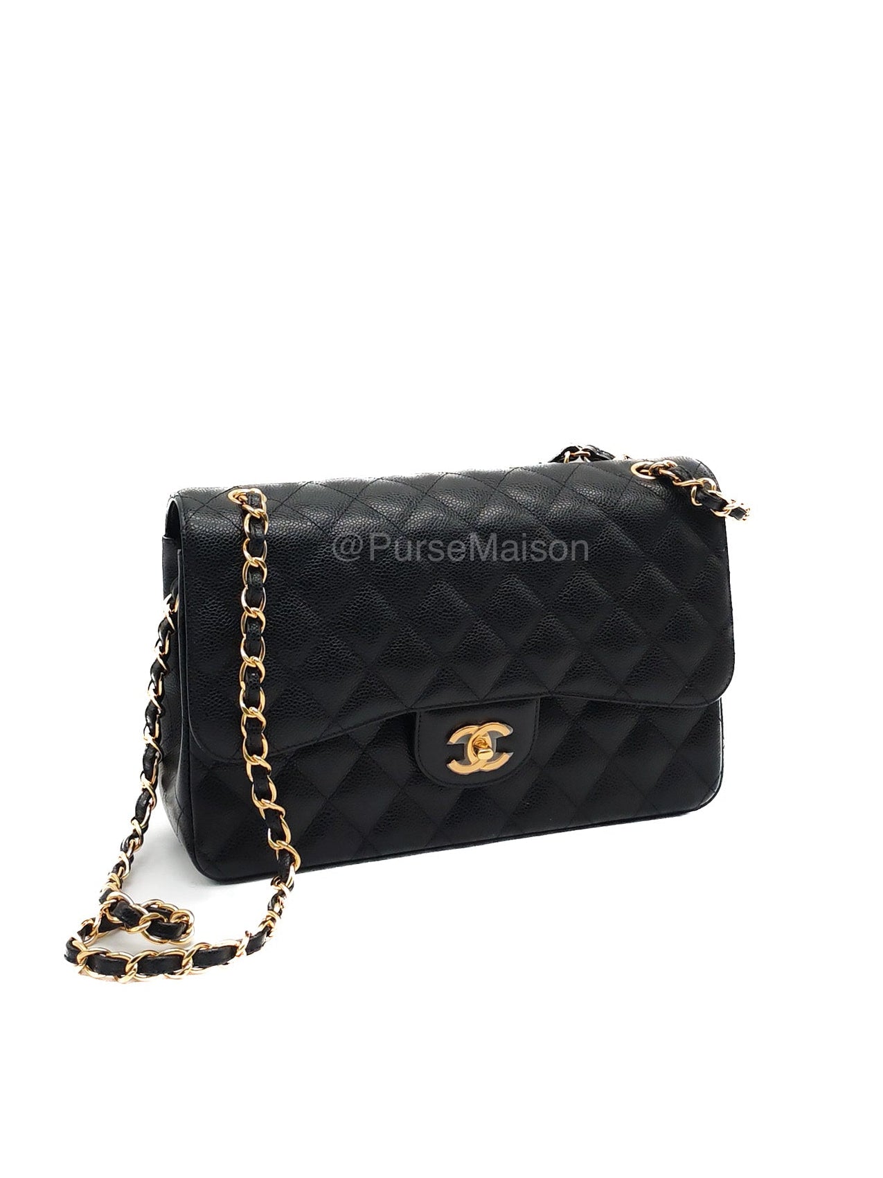 Chanel Classic Double Flap Jumbo in Black Caviar Leather Gold Hardware (Series 27) | Purse Maison Luxury Bags Shop