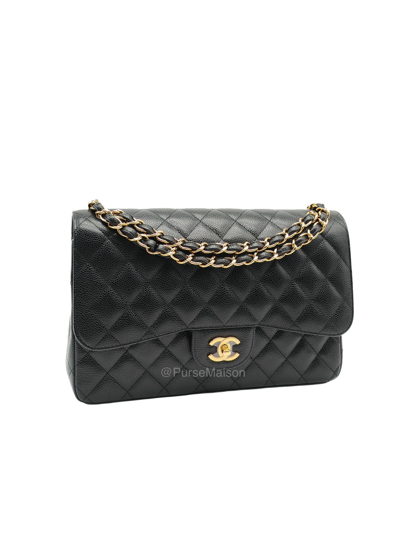 Chanel Classic Double Flap Jumbo in Black Quilted Caviar Leather and Gold Hardware Series 24 | Purse Maison Luxury Bags Shop