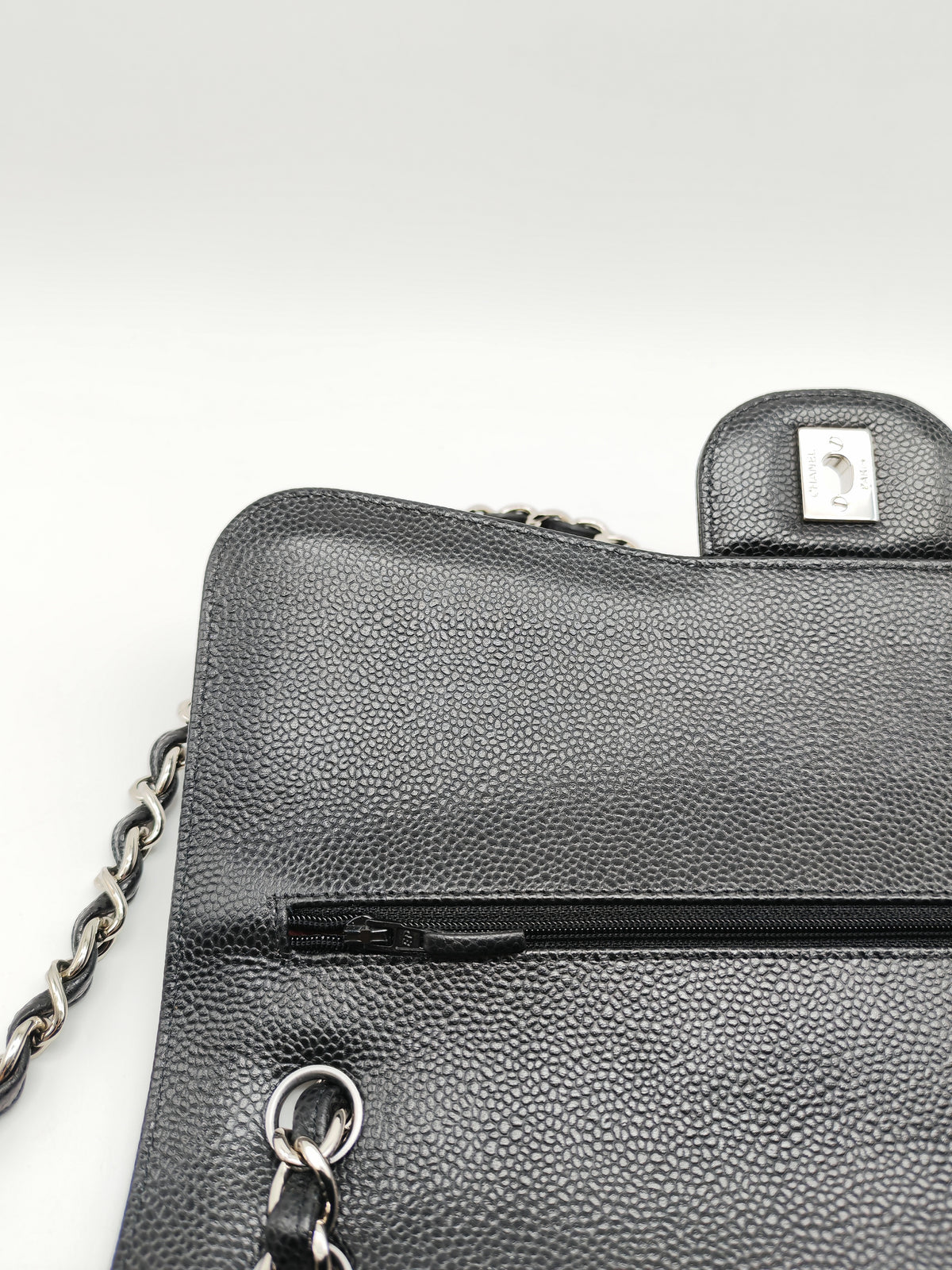 Chanel Classic Double Flap Jumbo in Black Quilted Caviar Leather and Silver Hardware Series 24 | Purse Maison Luxury Bags Shop