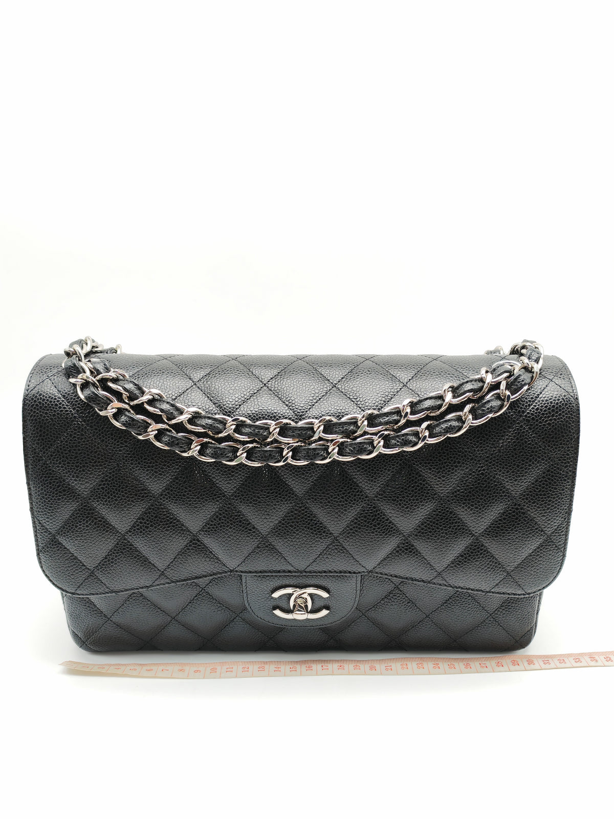 Chanel Classic Double Flap Jumbo in Black Quilted Caviar Leather and Silver Hardware Series 24 | Purse Maison Luxury Bags Shop