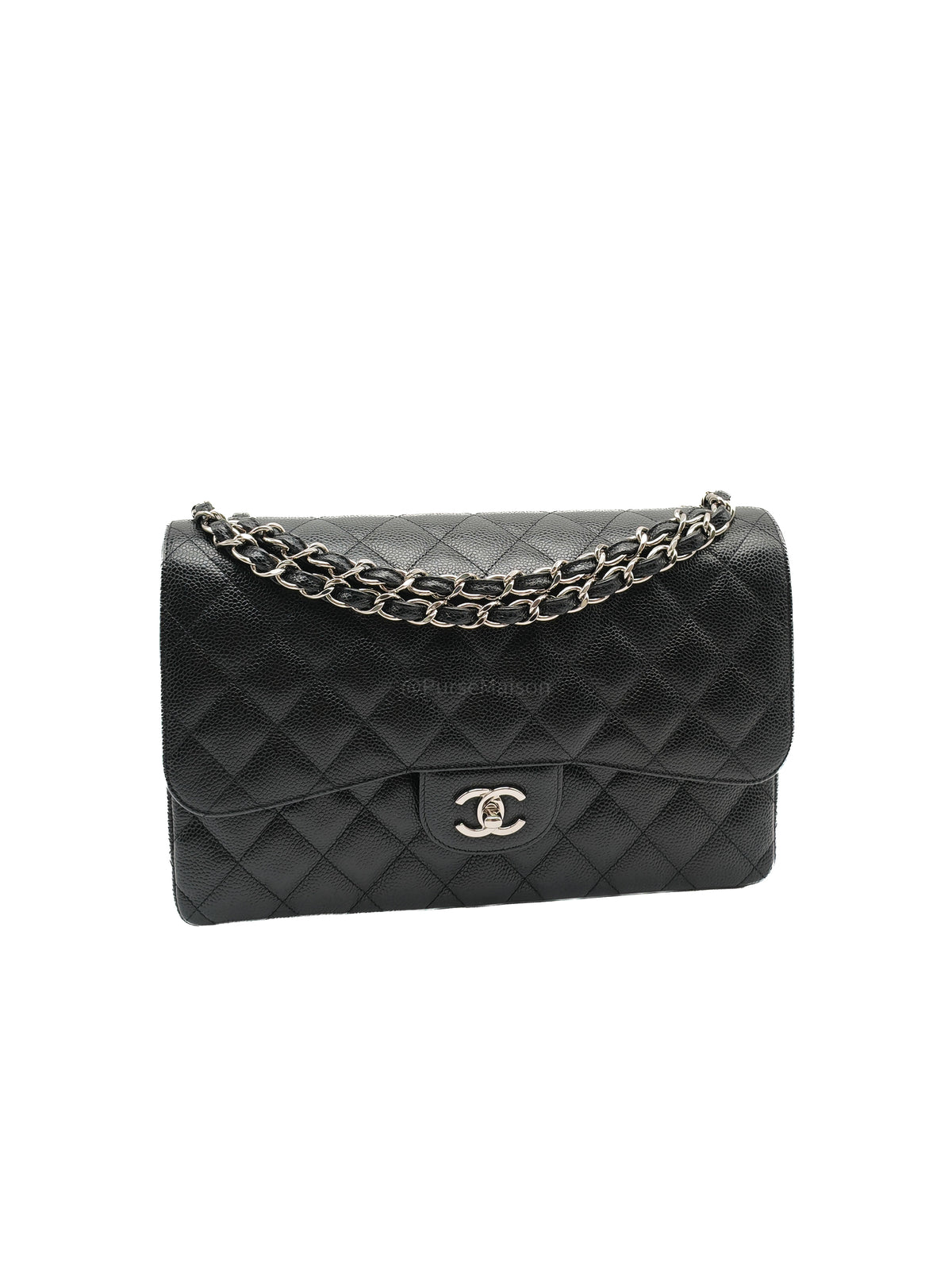 Chanel Classic Double Flap Jumbo in Black Quilted Caviar Leather and Silver Hardware Series 24 | Purse Maison Luxury Bags Shop