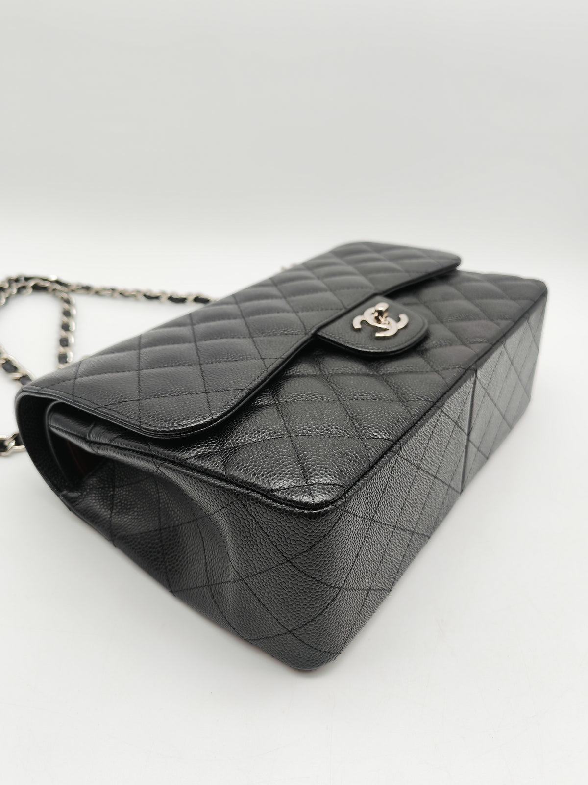 Chanel Classic Double Flap Jumbo in Black Quilted Caviar Leather and Silver Hardware Series 24 | Purse Maison Luxury Bags Shop
