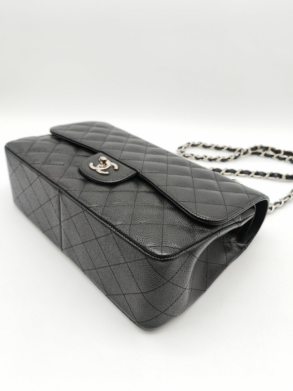 Chanel Classic Double Flap Jumbo in Black Quilted Caviar Leather and Silver Hardware Series 24 | Purse Maison Luxury Bags Shop
