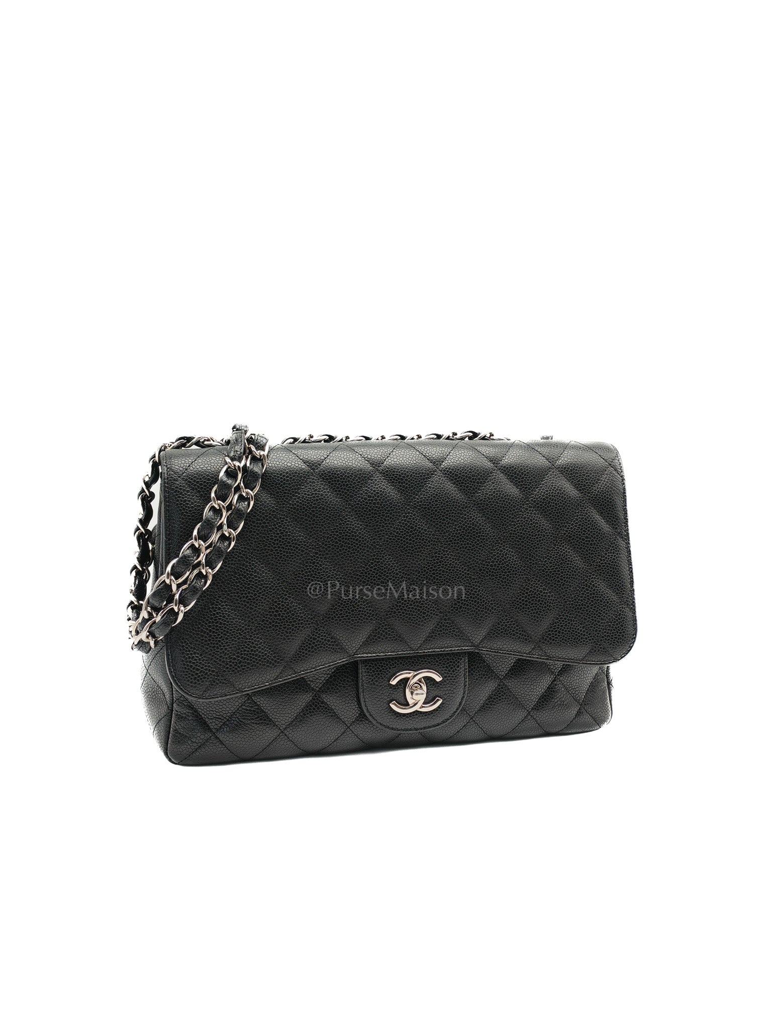 Chanel Classic Double Flap Jumbo in Black Quilted Caviar Leather & Palladium Hardware Series 13 | Purse Maison Luxury Bags Shop