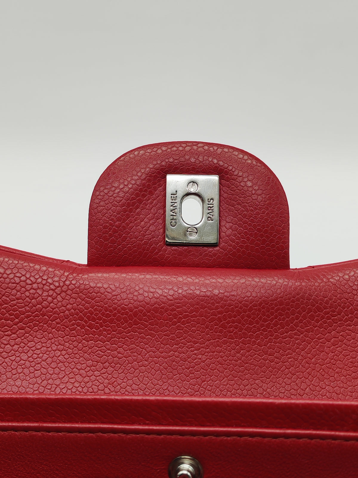 Chanel Classic Double Flap Jumbo in Red Quilted Caviar Leather and Silver Hardware Series 16 | Purse Maison Luxury Bags Shop