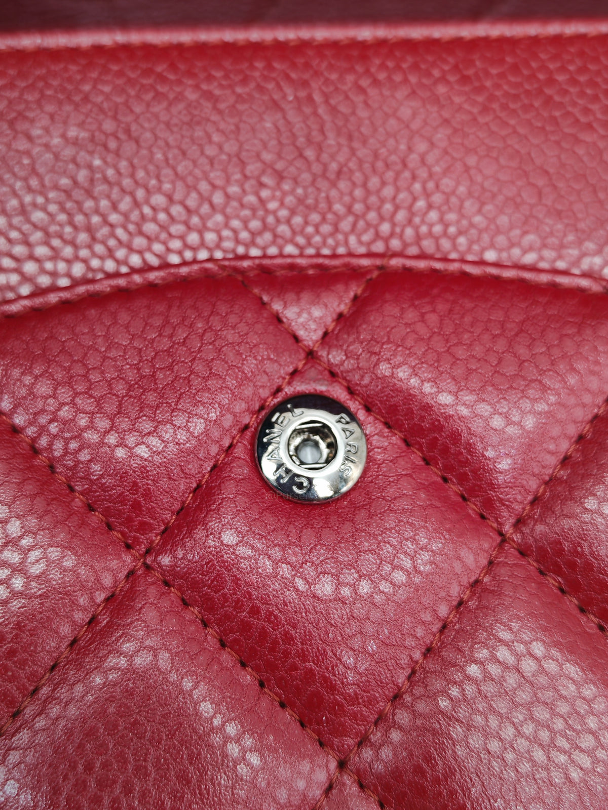 Chanel Classic Double Flap Jumbo in Red Quilted Caviar Leather and Silver Hardware Series 16 | Purse Maison Luxury Bags Shop