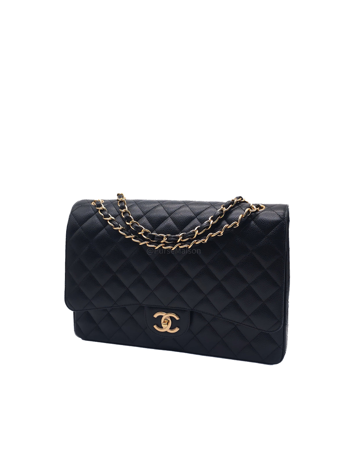 Chanel Classic Double Flap Maxi in Black Caviar Leather Gold Hardware (Series 24) | Purse Maison Luxury Bags Shop
