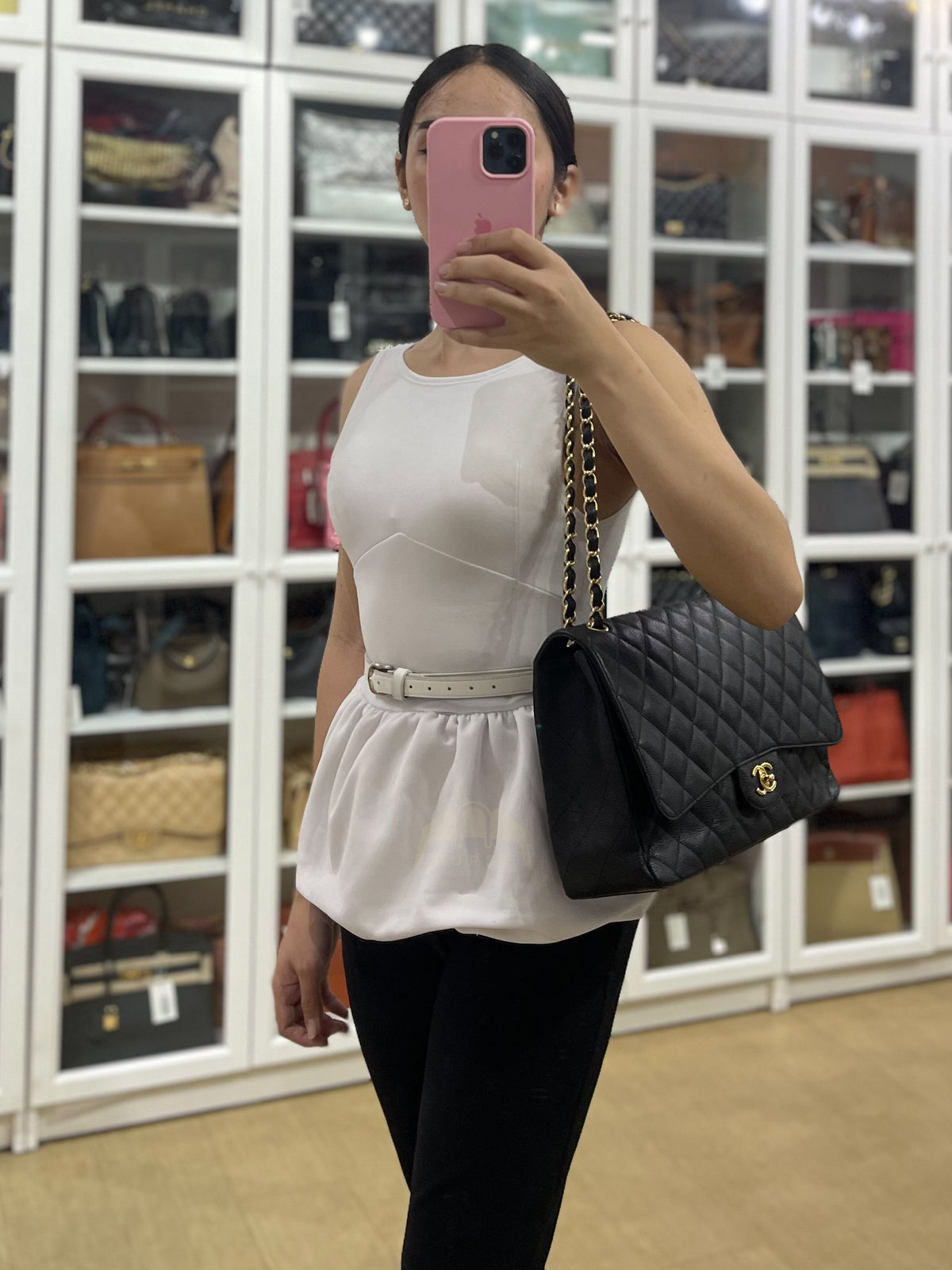 Classic Single Flap Maxi in Black Caviar Leather Gold Hardware (Series 13) | Purse Maison Luxury Bags Shop
