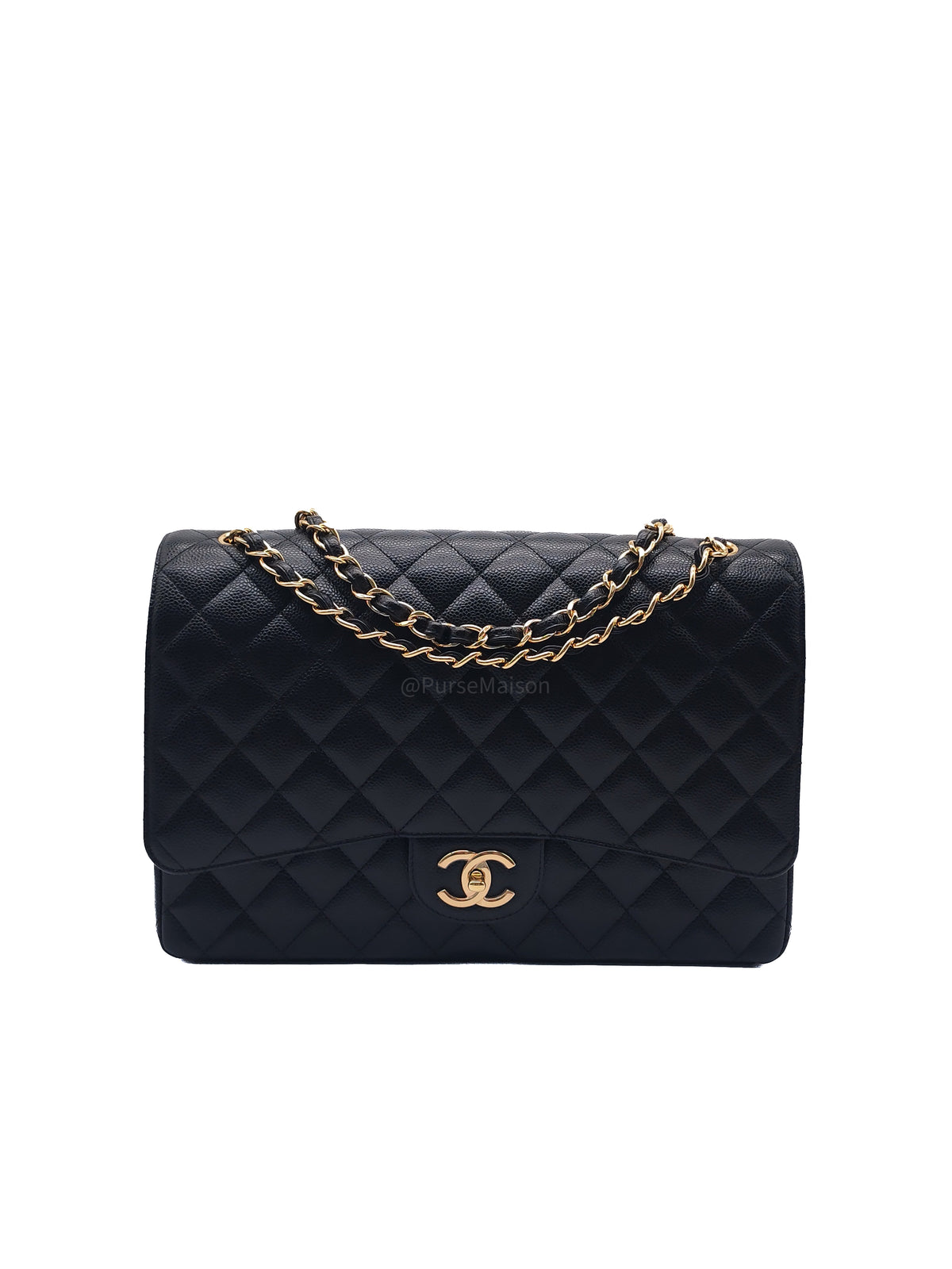 Chanel Classic Double Flap Maxi in Black Caviar Leather Gold Hardware (Series 24) | Purse Maison Luxury Bags Shop