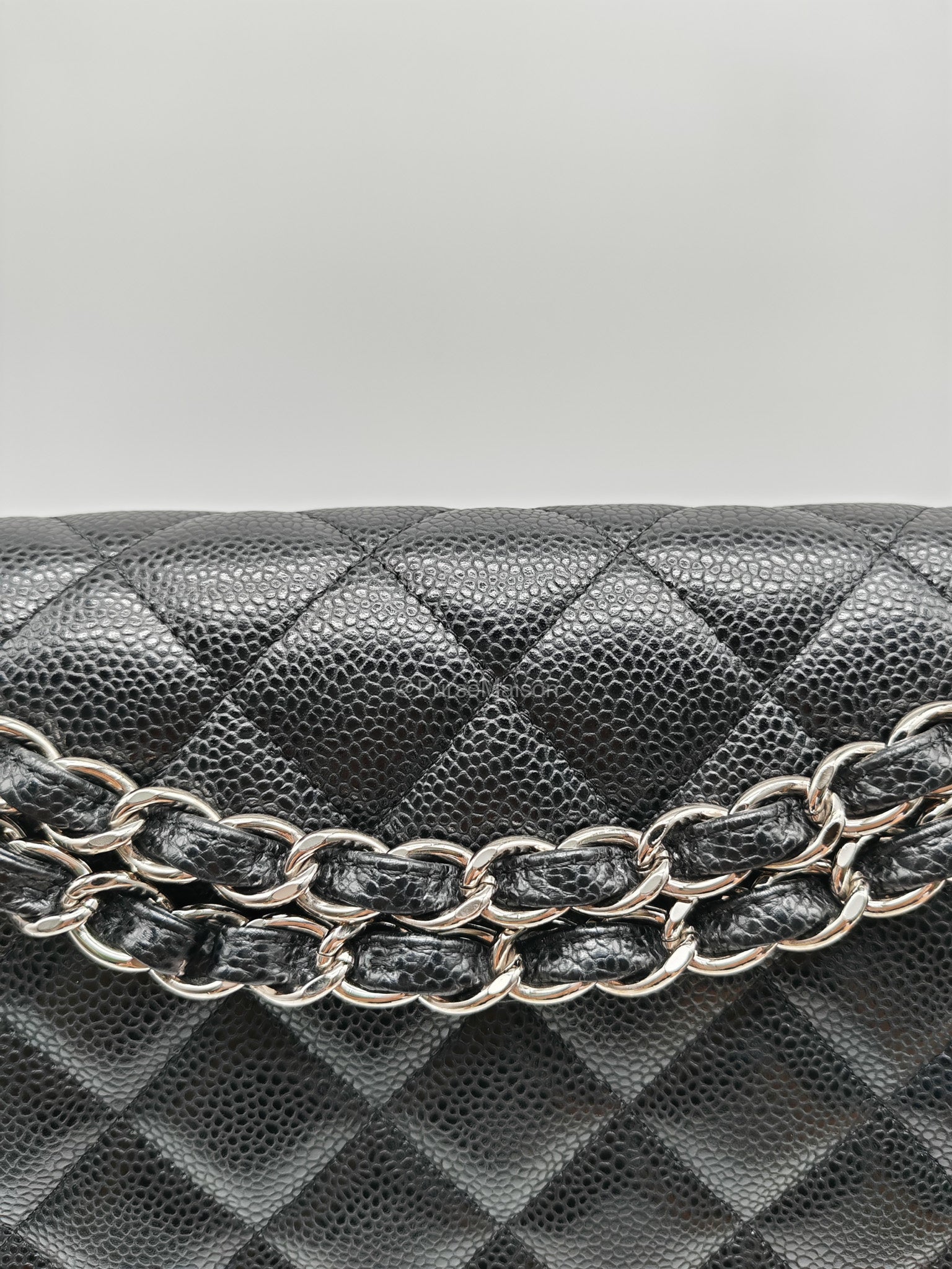 Chanel Classic Double Flap Maxi in Black Caviar Leather Silver Hardware (Series 18) | Purse Maison Luxury Bags Shop