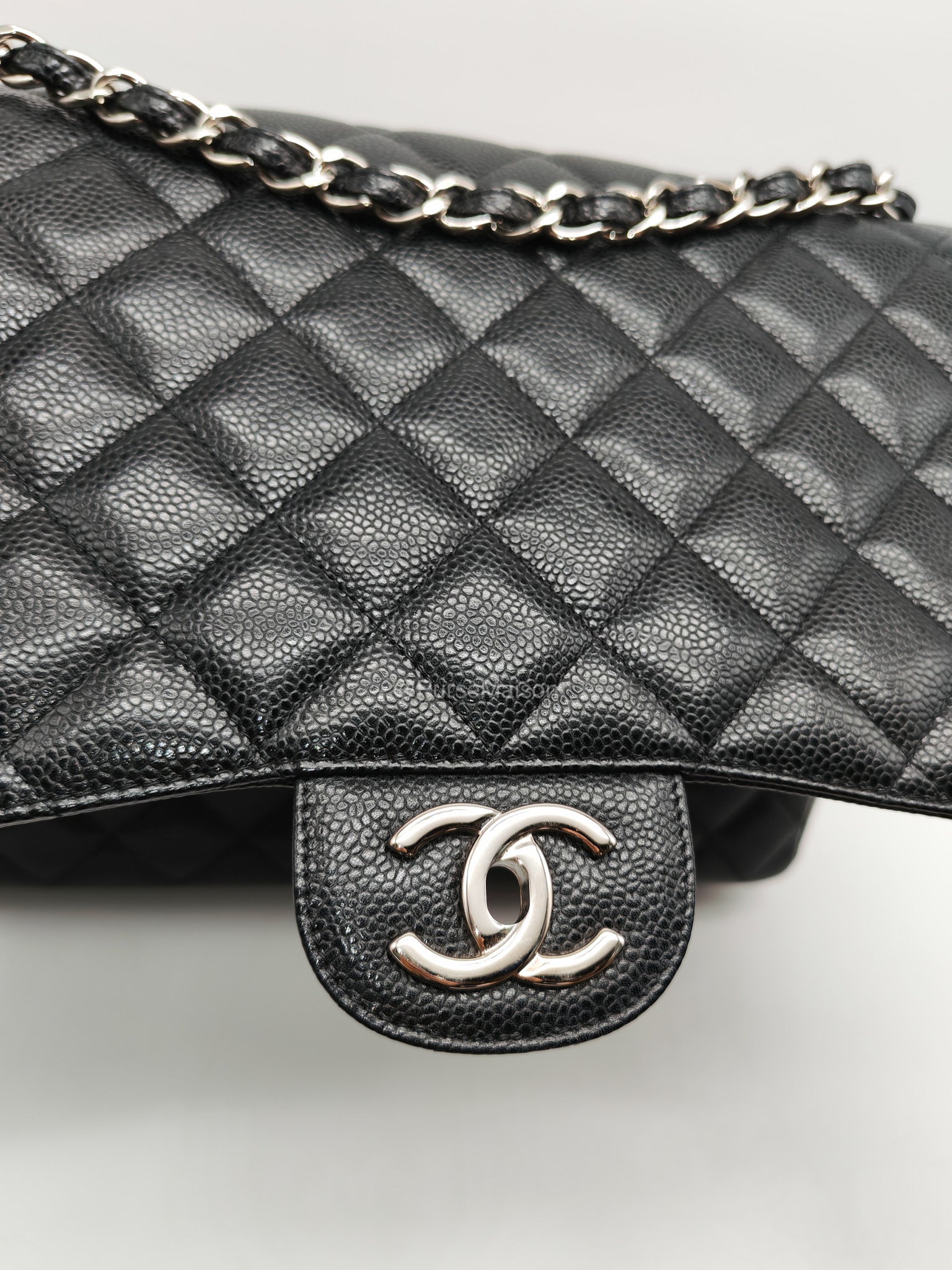Chanel Classic Double Flap Maxi in Black Caviar Leather Silver Hardware (Series 18) | Purse Maison Luxury Bags Shop