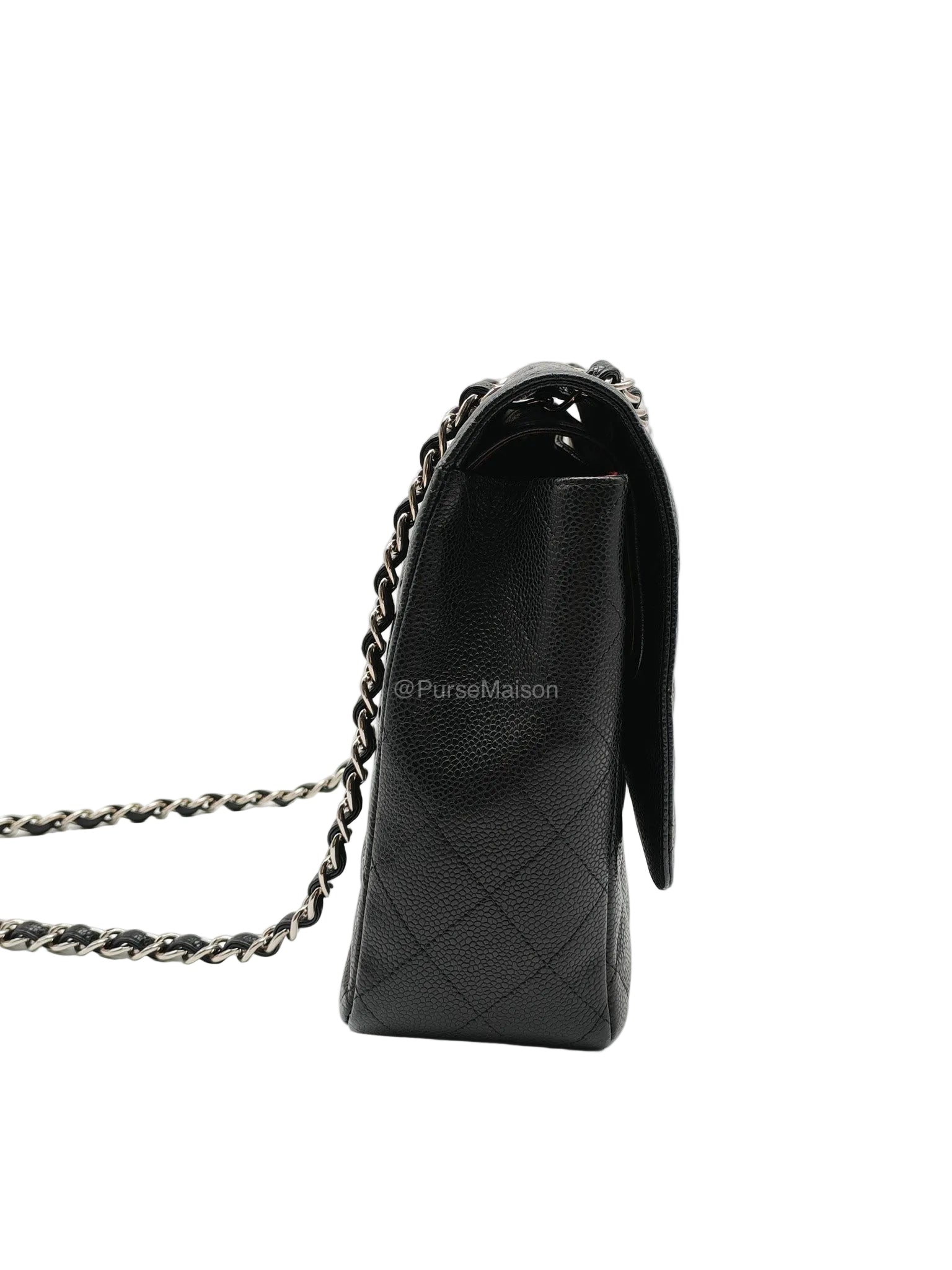 Chanel Classic Double Flap Maxi in Black Caviar Leather Silver Hardware (Series 18) | Purse Maison Luxury Bags Shop