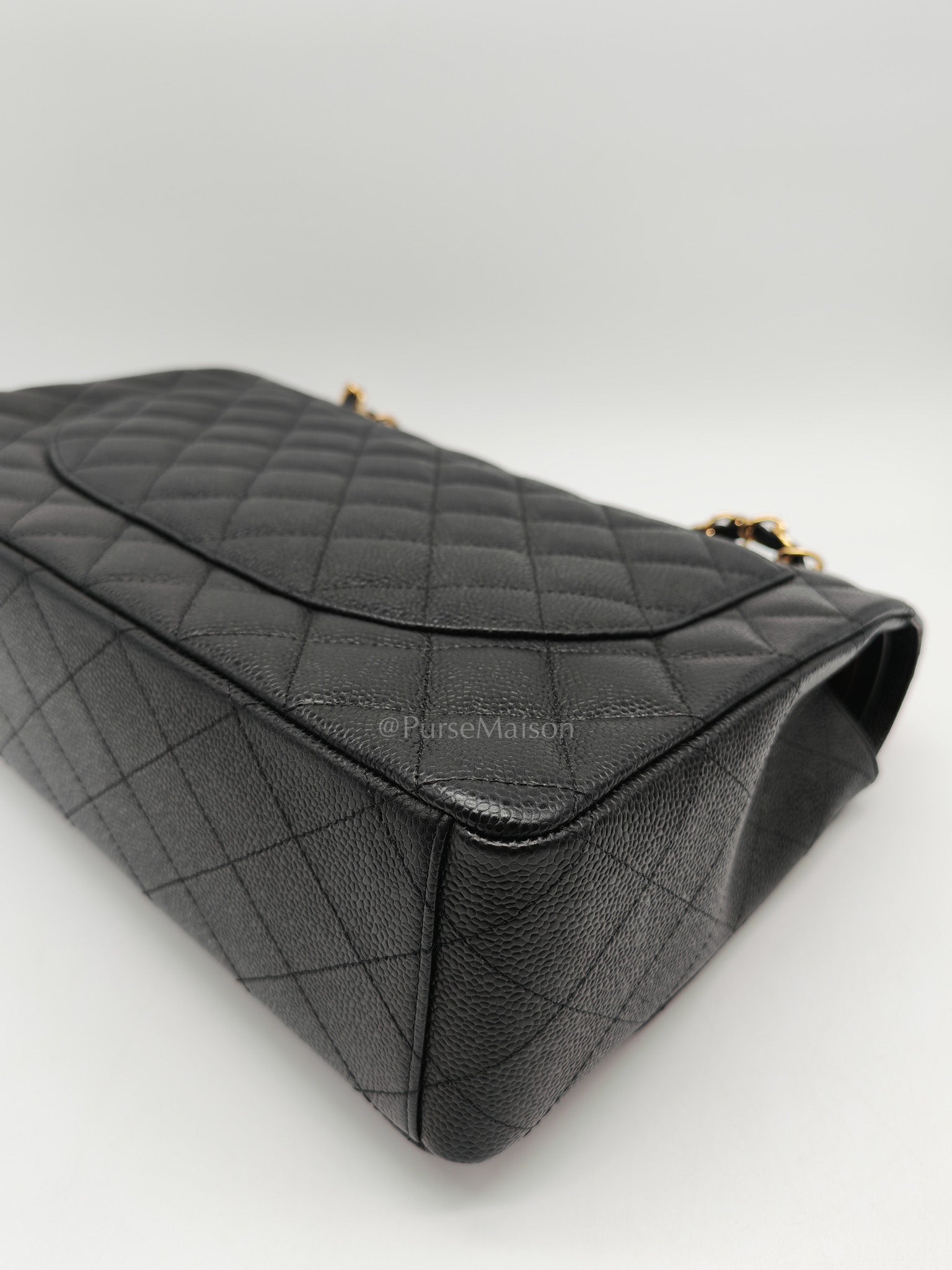 Chanel Classic Double Flap Maxi in Black Quilted Caviar Leather and Gold Hardware Series 15 | Purse Maison Luxury Bags Shop