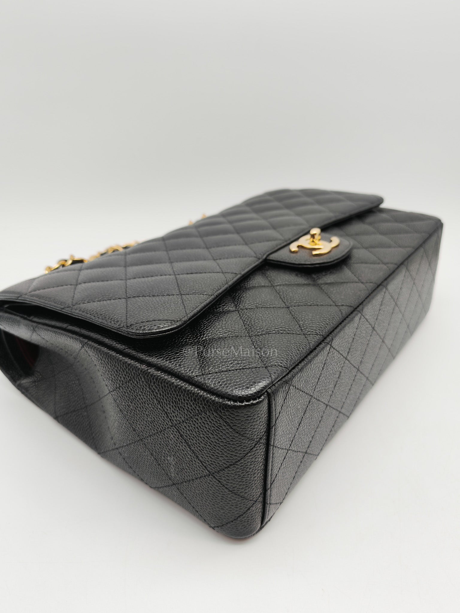 Chanel Classic Double Flap Maxi in Black Quilted Caviar Leather and Gold Hardware Series 15 | Purse Maison Luxury Bags Shop
