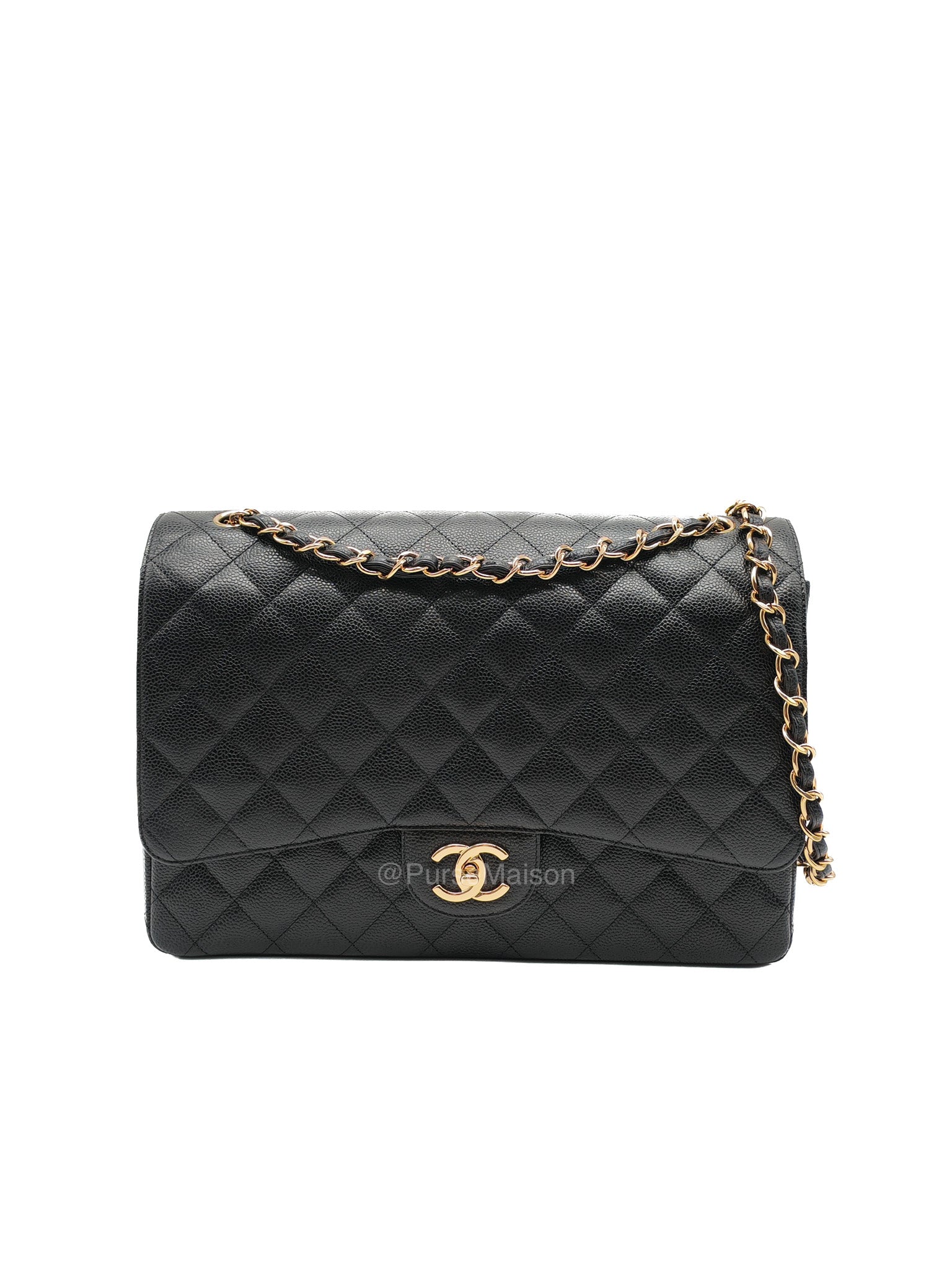 Chanel Classic Double Flap Maxi in Black Quilted Caviar Leather and Gold Hardware Series 15 | Purse Maison Luxury Bags Shop