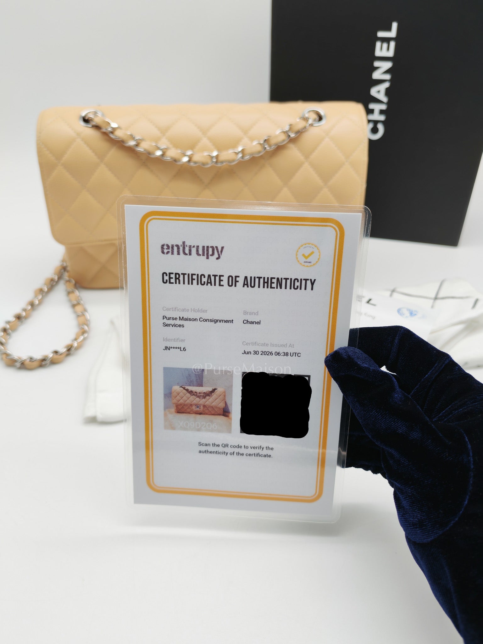Classic Double Flap Medium in Beige Clair Quilted Caviar Leather & Silver Hardware Microchip | Purse Maison Luxury Bags Shop