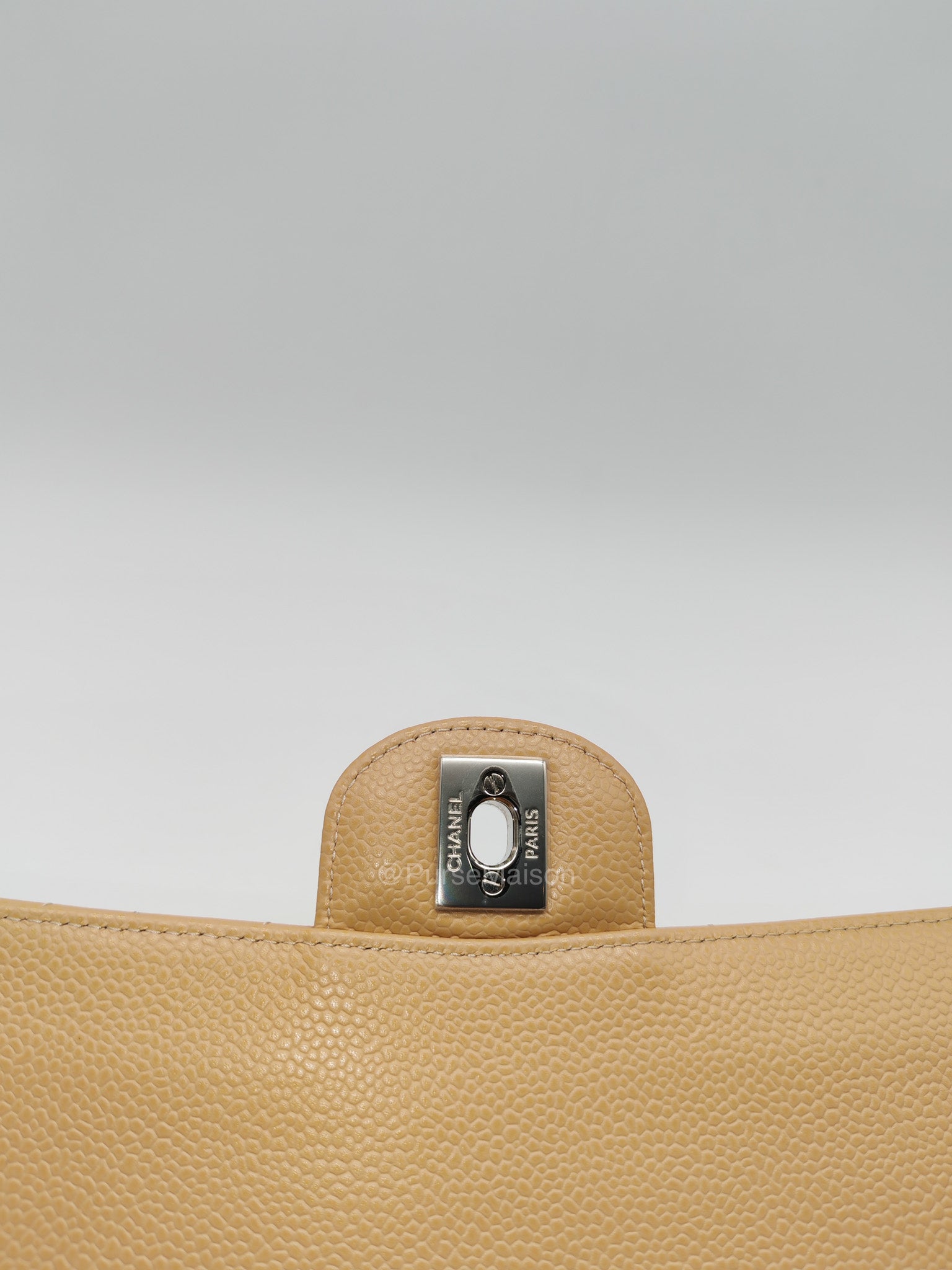 Chanel Classic Double Flap in Beige Quilted Caviar Leather and Silver Hardware Series 28 | Purse Maison Luxury Bags Shop