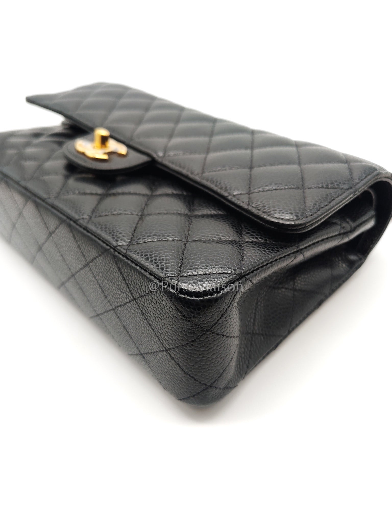 Chanel Classic Double Flap Medium in Black Quilted Caviar Leather & Gold Hardware Microchip