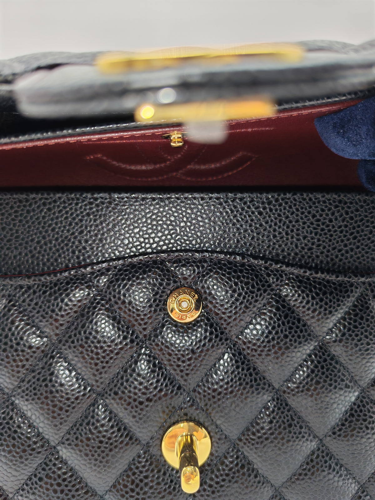 Chanel Classic Double Flap Medium in Black Caviar Leather and Gold Hardware Microchip | Purse Maison Luxury Bags Shop