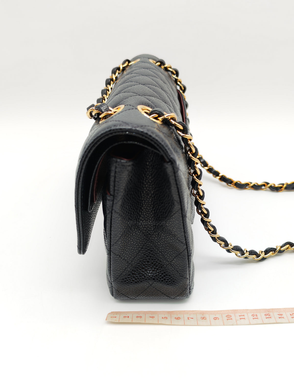Chanel Classic Double Flap Medium in Black Caviar Leather and Gold Hardware Microchip | Purse Maison Luxury Bags Shop