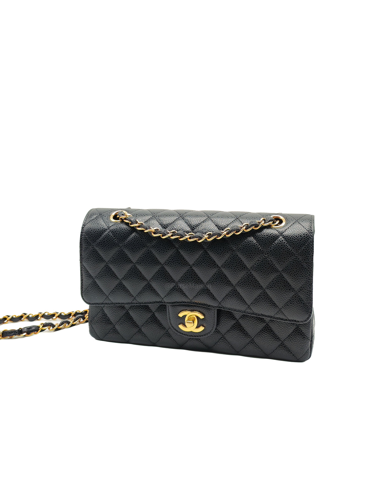 Chanel Classic Double Flap Medium in Black Caviar Leather and Gold Hardware Microchip | Purse Maison Luxury Bags Shop