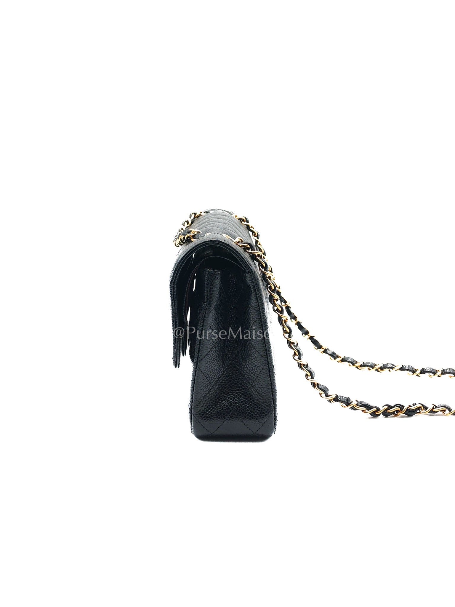 Chanel Classic Double Flap Medium in Black Caviar Leather and Gold Hardware (Microchip) | Purse Maison Luxury Bags Shop