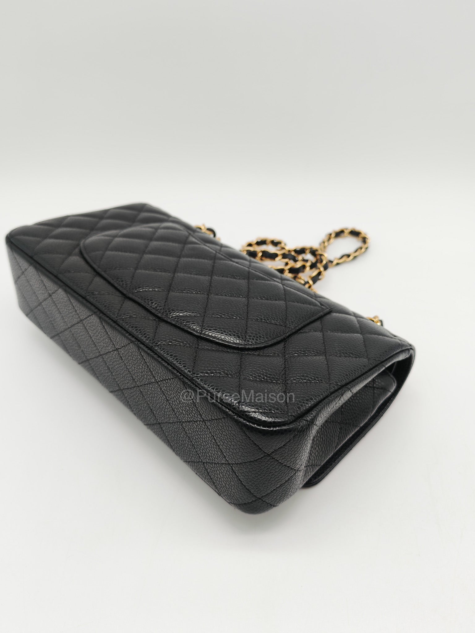 Chanel Classic Double Flap Medium in Black Caviar Leather and Gold Hardware Series 28 | Purse Maison Luxury Bags Shop