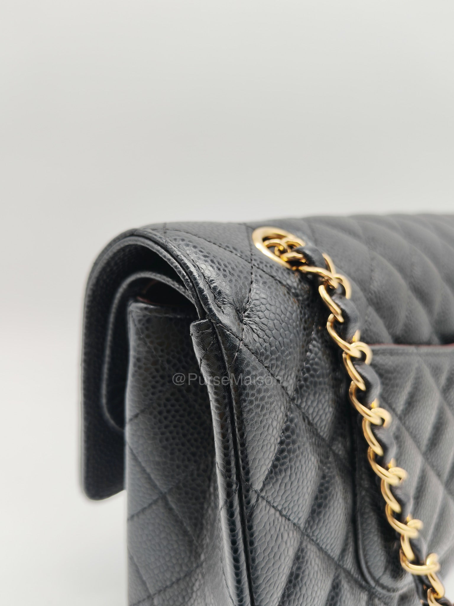 Chanel Classic Double Flap Medium in Black Caviar Leather and Gold Hardware Series 28 | Purse Maison Luxury Bags Shop