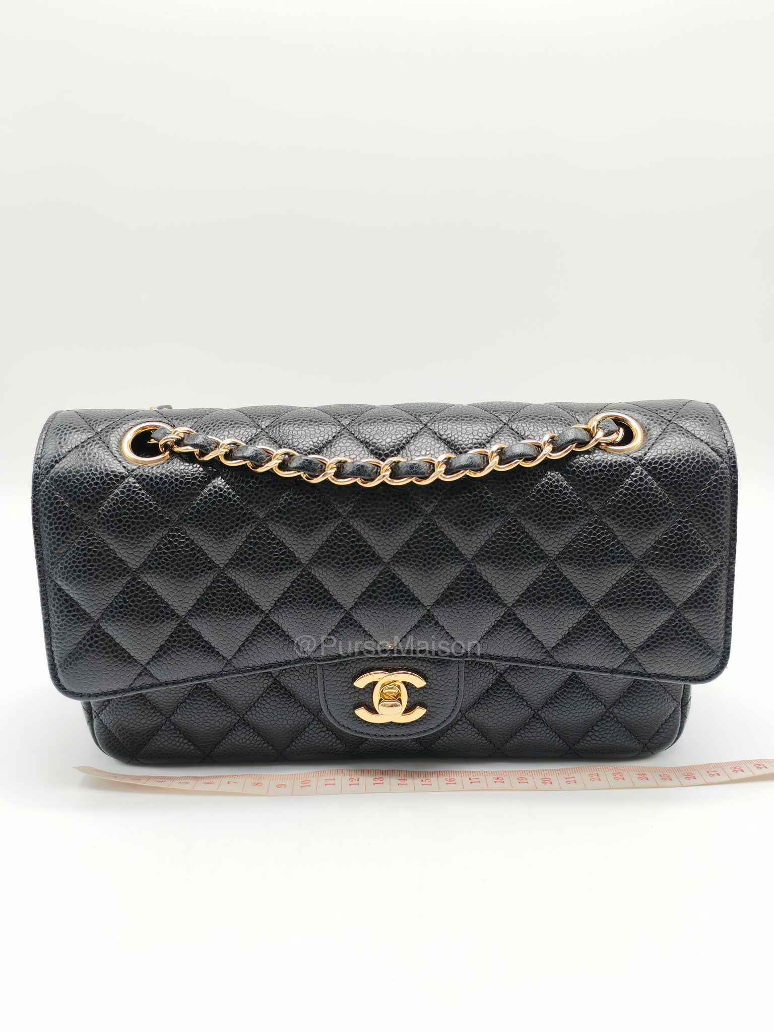 Chanel Classic Double Flap Medium in Black Caviar Leather and Gold Hardware Series 28 | Purse Maison Luxury Bags Shop